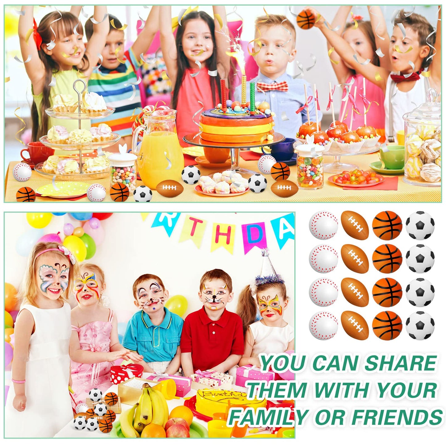 120 Pieces Sports Stress Balls Mini Foam Soccer Ball, Basketball, Football, Baseball Stress Toys for Anxiety Relief Sports Themed Birthday Party Supplies Game Stocking Stuffers