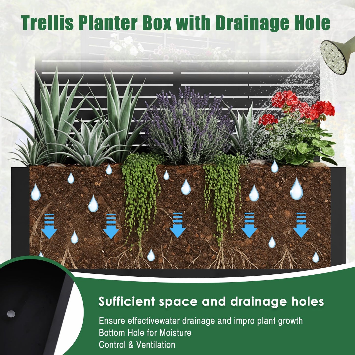 Metal Planter Box with Trellis Standing Planter Box for Climbing Plants/Vines Raised Garden Bed On Wheels 70.87x35.43x15.75 Inch