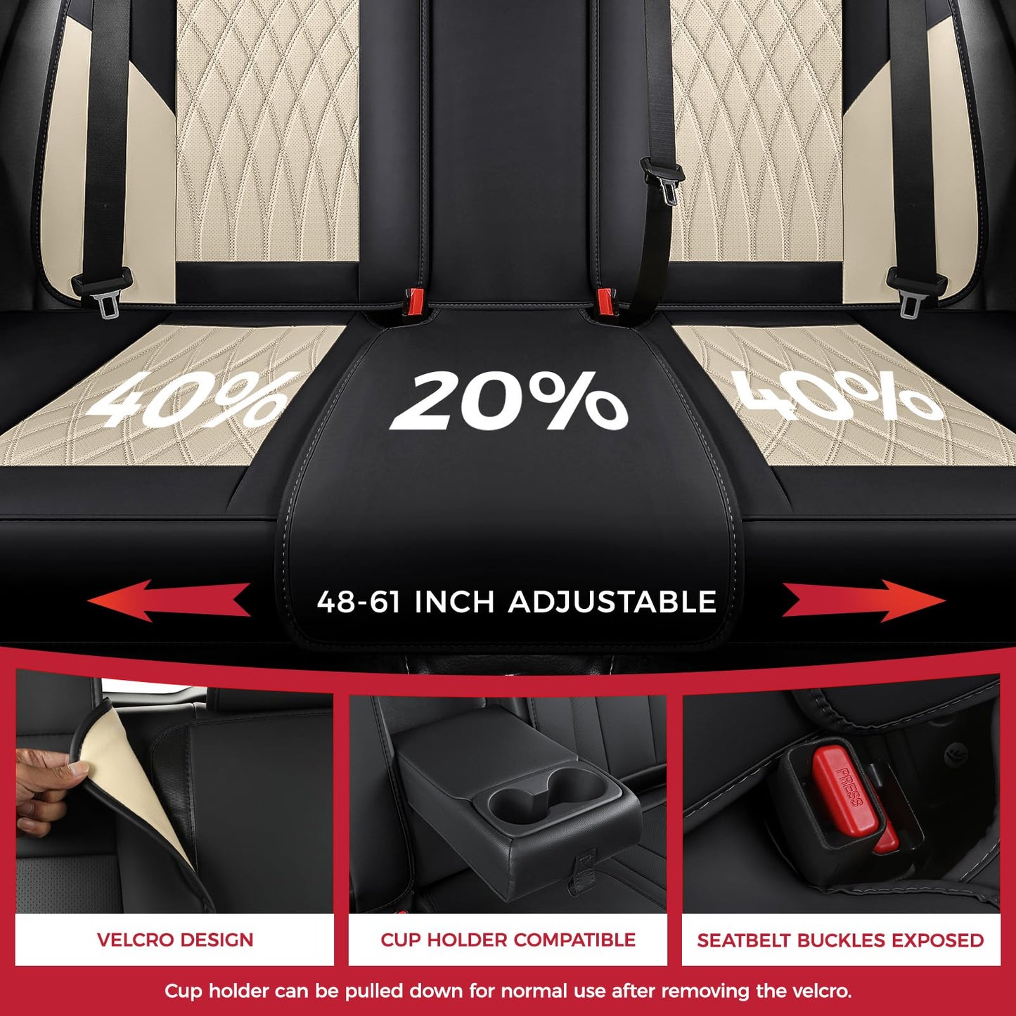 FREESOO Black Beige Car Seat Covers Full Set - Faux Nappa Leather Seat Covers for Cars, Luxury Breathable Waterproof Front Seats with Lumbar Support and Back Seat Cover, Fit for Sedans SUVs Pick-ups