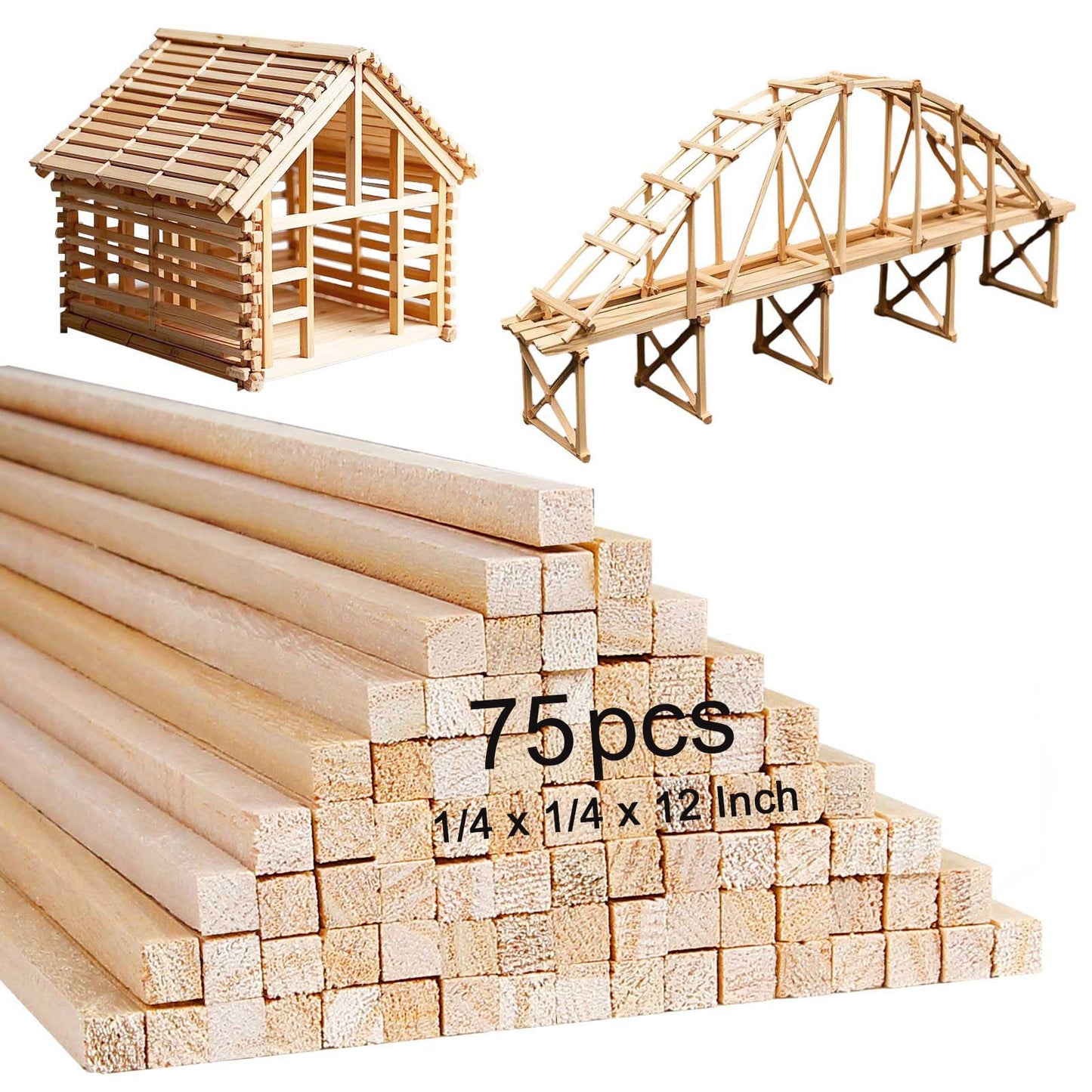 250 Pcs Balsa Wood Sticks 1/8 x 1/8 x 12 Inch balsa Wood Strips Hardwood Square Dowels balsa Unfinished Wooden Strips for Craft DIY Supplies Square Wooden dowels