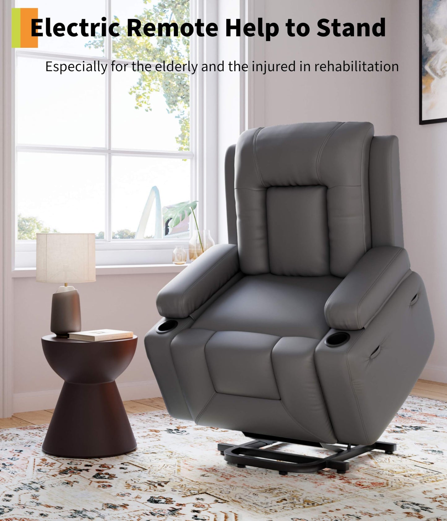 GarveeHome Power Recliner Chair - Heat and Massage, Adjustable Electric Recliner Ergonomic PU Leather Single Sofa, Tall Back, Padded Seat, Lazy Chair for Living Room