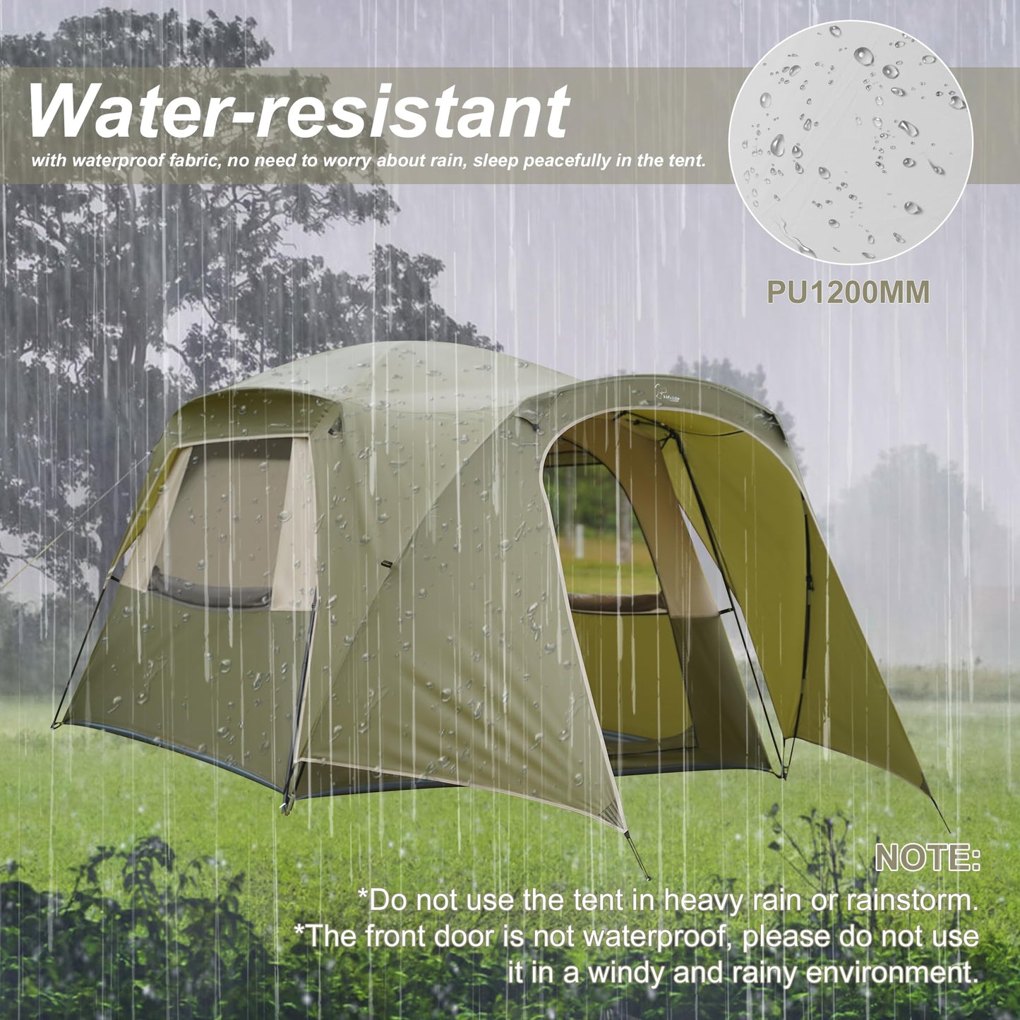 Vidalido 3-4 Person Tent with 1 Mesh Door and 2 Large Mesh Window, Double Layer Waterproof Portable Family Cabin Tent, 4 Person Tents for Outdoor Camping Hiking