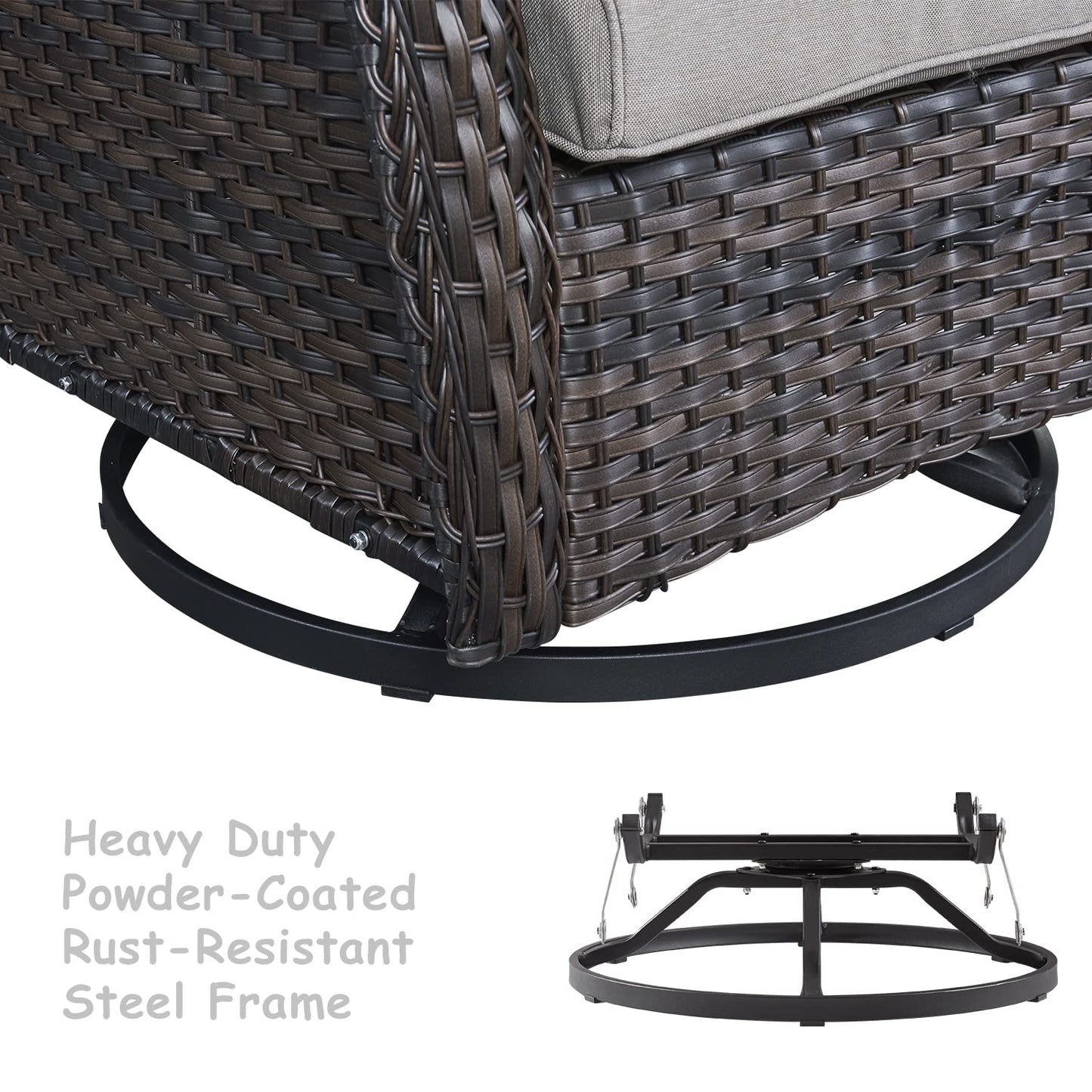 HUMMUH Patio Furniture 5 Pieces Outdoor Furniture Set Wicker Outdoor Sectional Couch with Patio Swivel Rocking Chairs,Ottomans for Patio