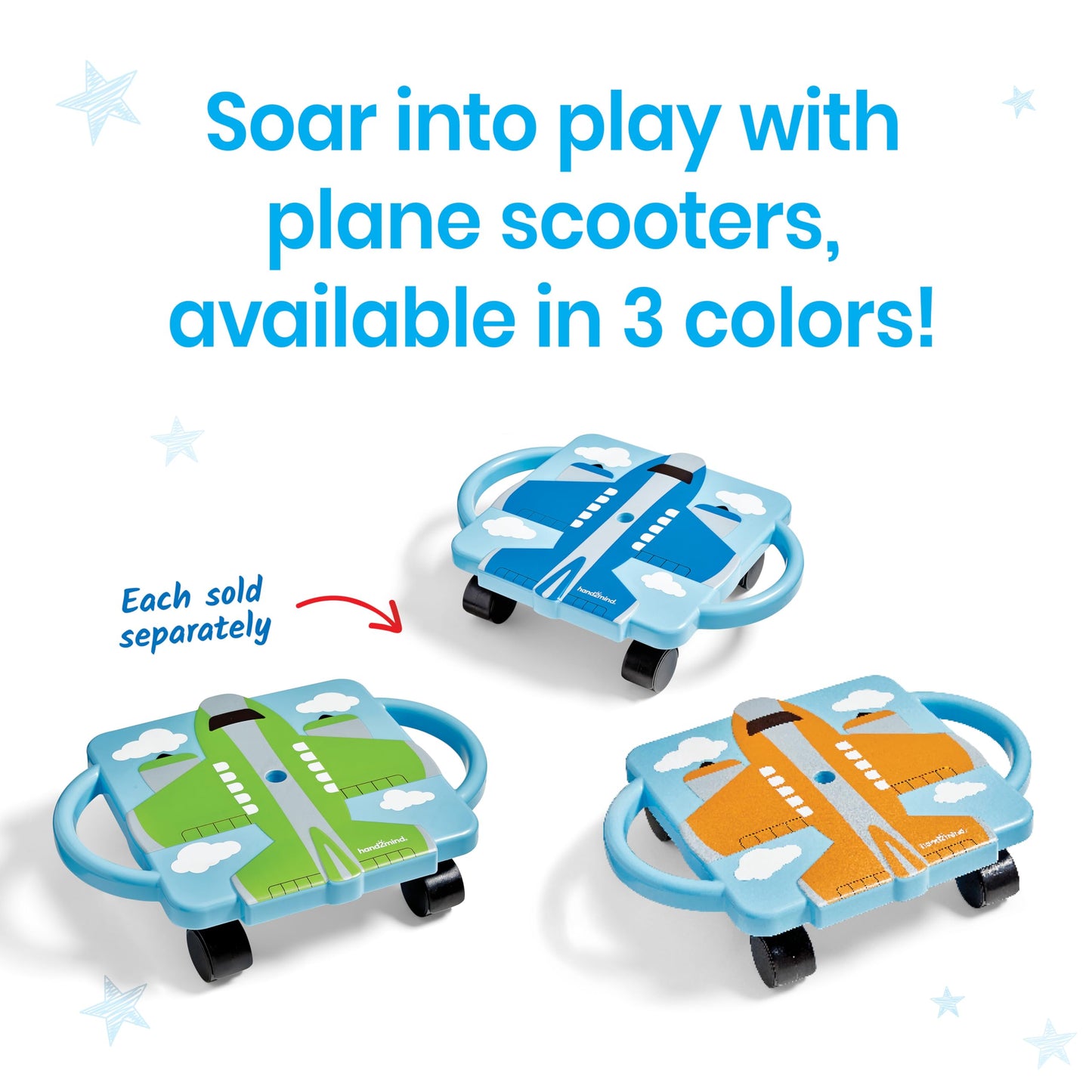 hand2mind Orange Plane Glider Scooter Board, Floor Scooter Board, Gross Motor Toys, Kids Exercise & Physical Education Equipment, Playground Toys, Indoor Active Play, Toddler Outdoor Activities