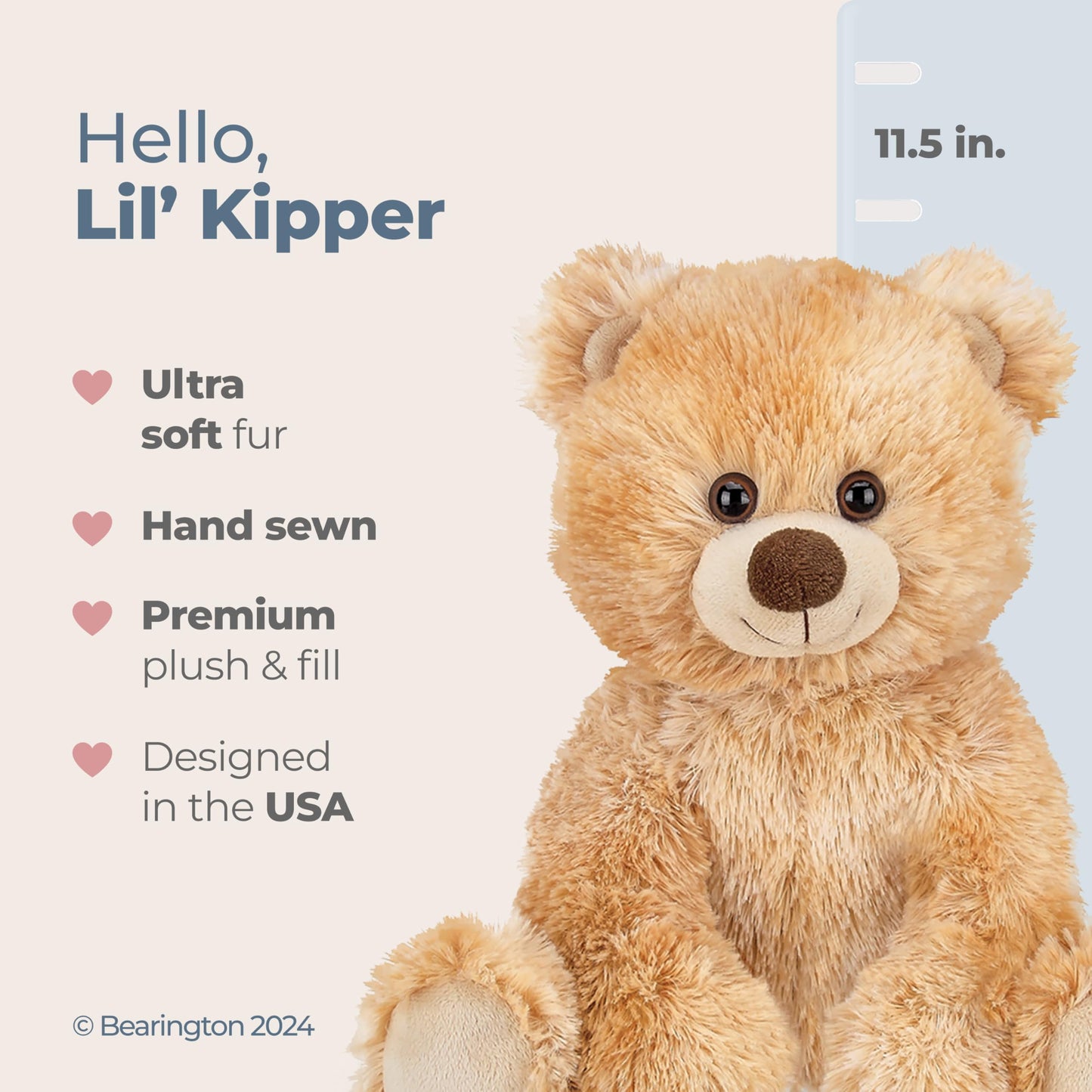 Bearington Lil’ Kipper Classic Teddy Bear Stuffed Animal Plush Toy - 11.5" Soft Brown Plush with Cute Nose and Floppy Body - Huggable Teddy Bear Gift for Kids, Babies, Boyfriend, and Collectors