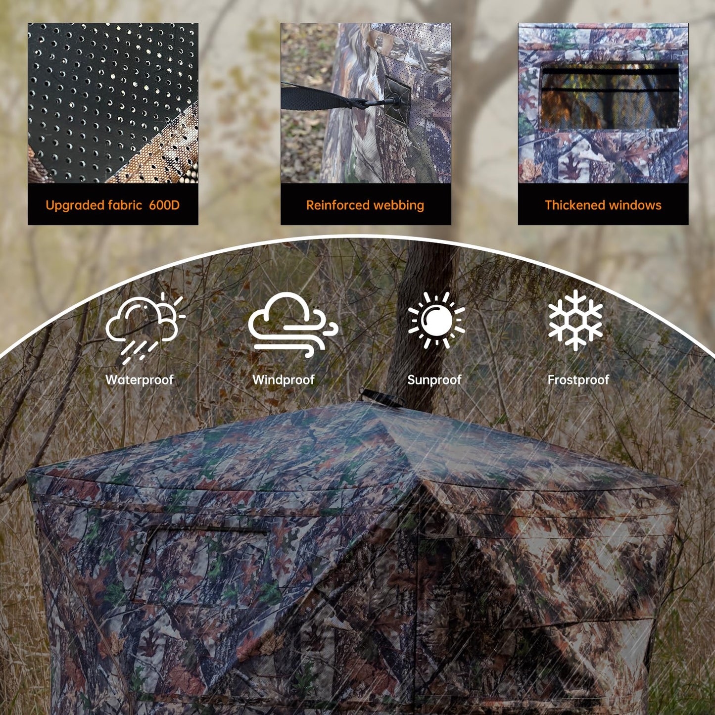 JOMAILIEEL 360 Degree See Through Ground Blinds for Deer and Turkey, Pop Up Deer Blind with Double Doors, Portable Carry Bag and Quiet- Fast Setup (3-4 Person)