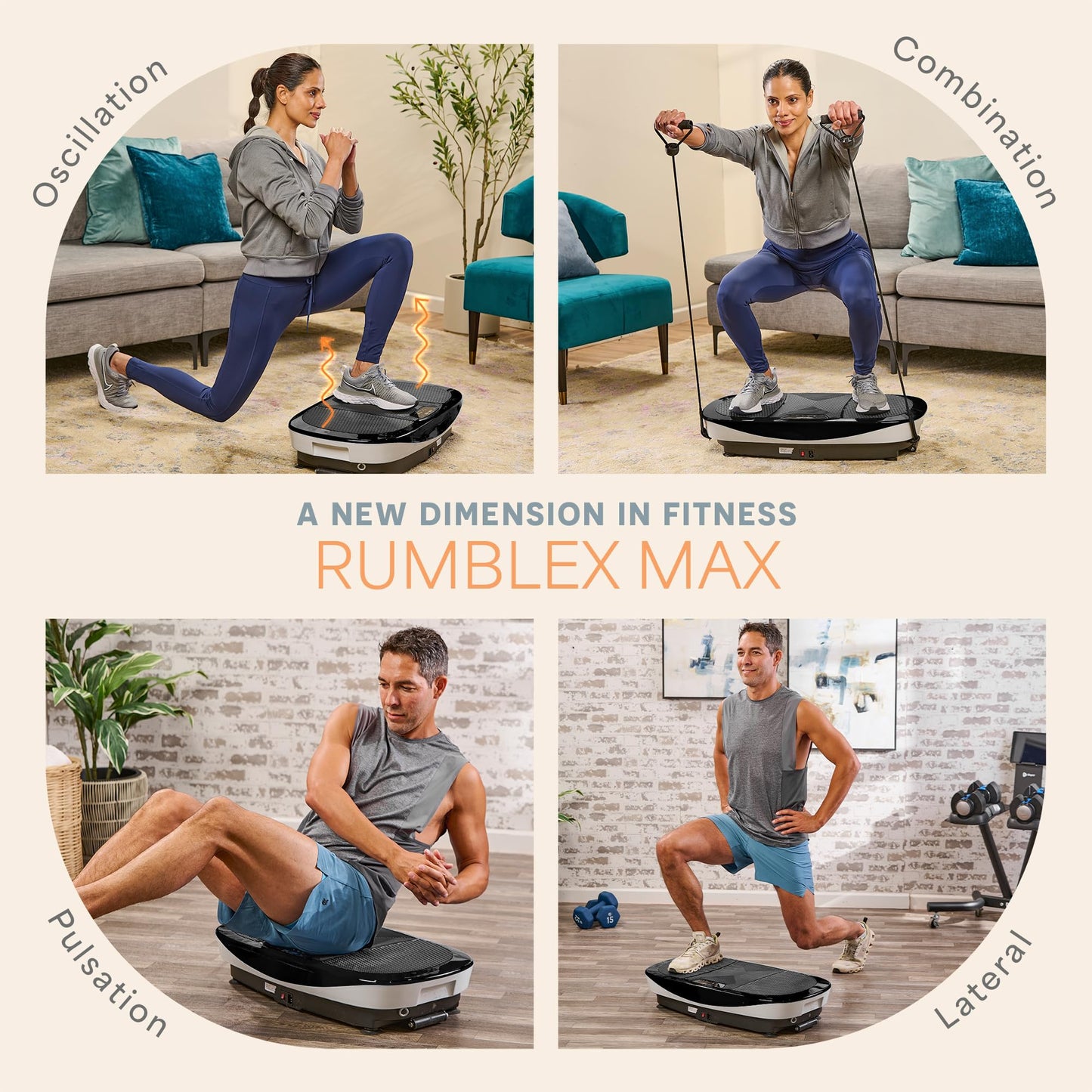 Lifepro Rumblex Max 4D Black Vibration Plate Exercise Machine with Loop Resistance Bands for Home Fitness Shaping Training Recovery Tone & Strength