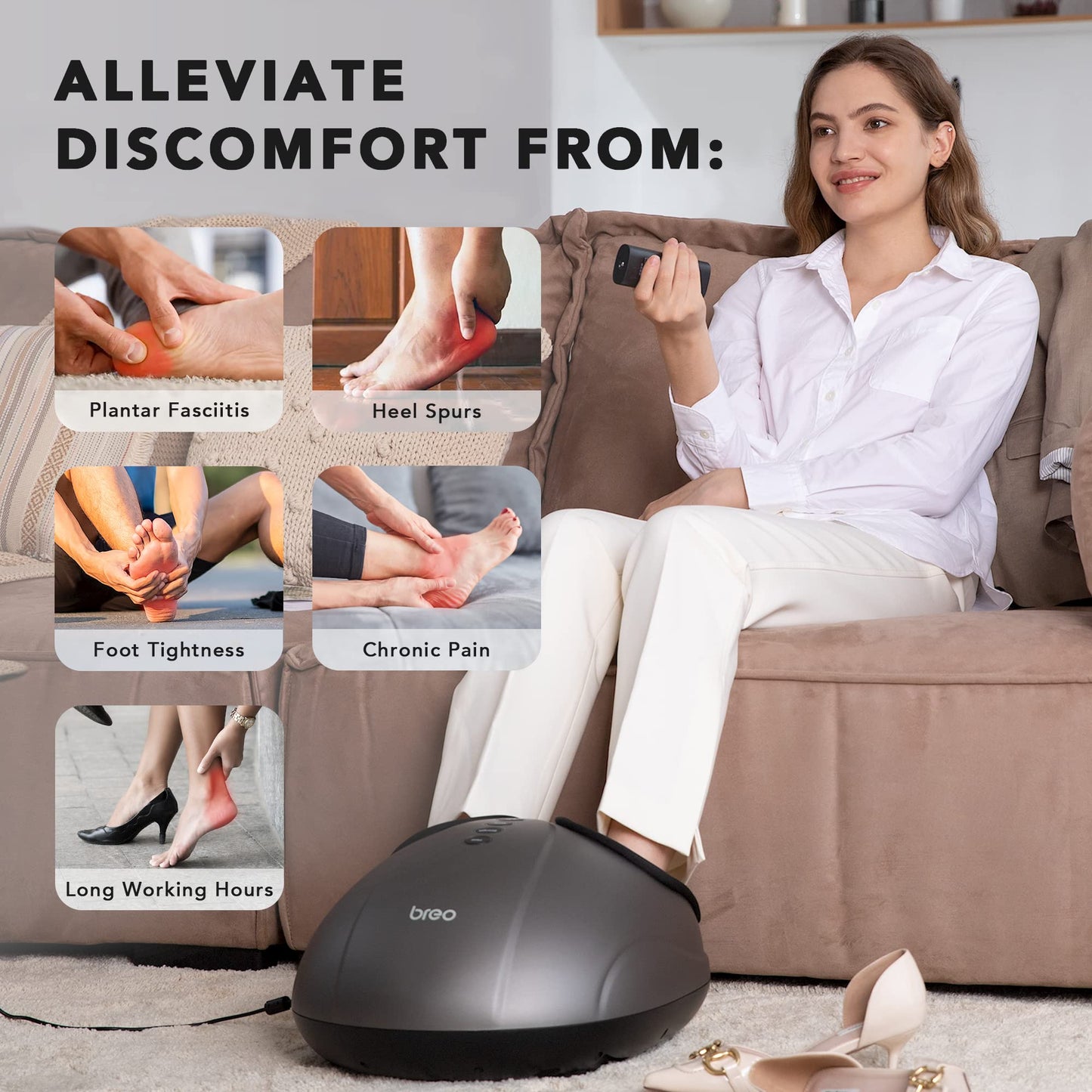 Breo Foot Massager with Heat, Deep Tissue Kneading, Shiatsu Massage Machine for Relax, Relieve Foot Pain, Plantar Fasciitis, Fits Feet Up to Men Size 14, Mother's Day Gift