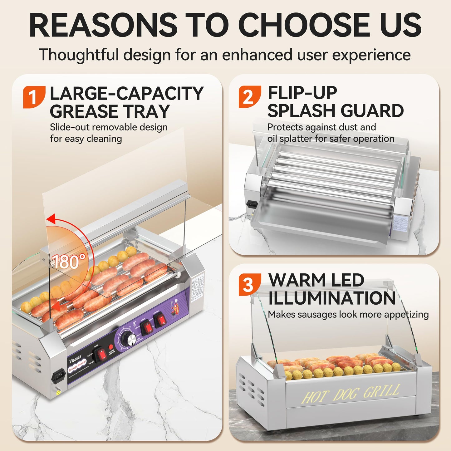 Commercial Hot Dog Roller 5 Rollers, 304 Stainless Steel, 12 Hot Dogs Capacity, 760W Fast Heating, Removable Oil Drip Tray, for Party, Home & Food Truck