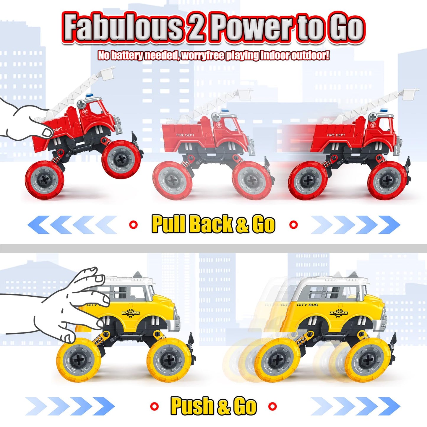 LUDILO Kids Boys Toys Age 4-6 5-7 6-8: 4 PCS DIY Assembly Building City Bus Ambulance Police Car Toy Fire Truck with Electric Drill, Stem Learning Toys Gifts for 3 4 5 6 7 8 Year Old Boys Girls Kids