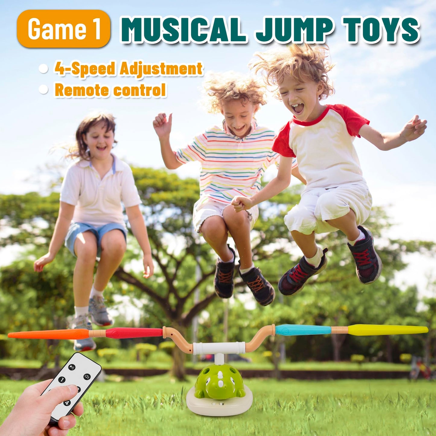 3-in-1 Dinosaur Rocket Launcher, Ring Toss & Musical Jumping Toy for Kids Aged 3-8 , Remote Control Outdoor & Indoor Toys for Boys and Girls , Birthday Gift for Boys & Girls Ages 4-8