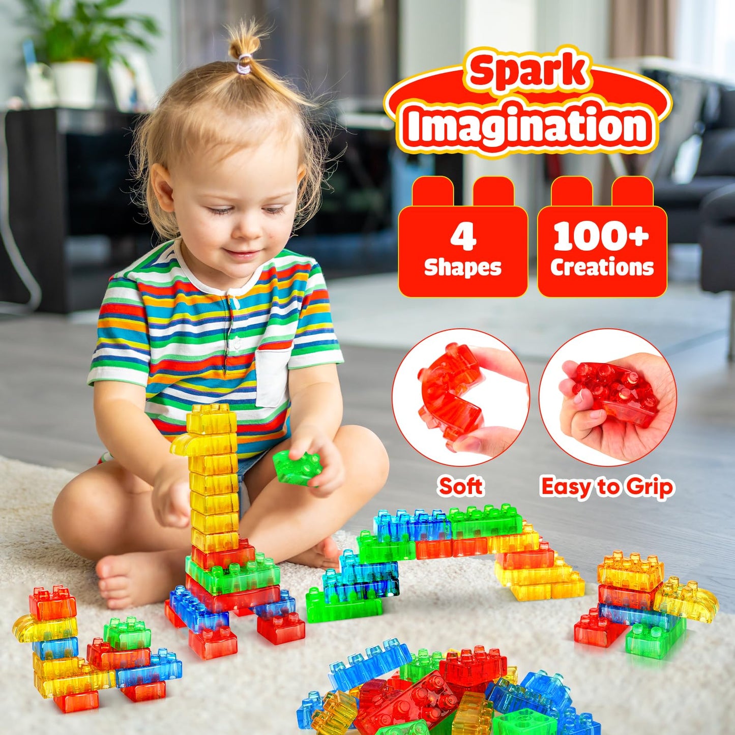 LESONG Sensory Building Toys for Toddlers: 24PCS Squeezable Silicone Stacking Toys – Early Learning Construction Playset for Preschool Manual Skills, Birthday Gifts