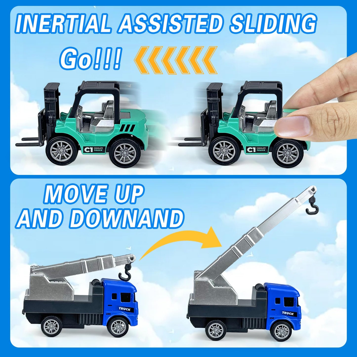 9 Pack Alloy Construction Truck Toys for 3 4 5 6 7 8 Years Old Boys Truck Vehicles Sand Sandbox Beach Toys Excavator Forklift Bulldozer Friction Powered