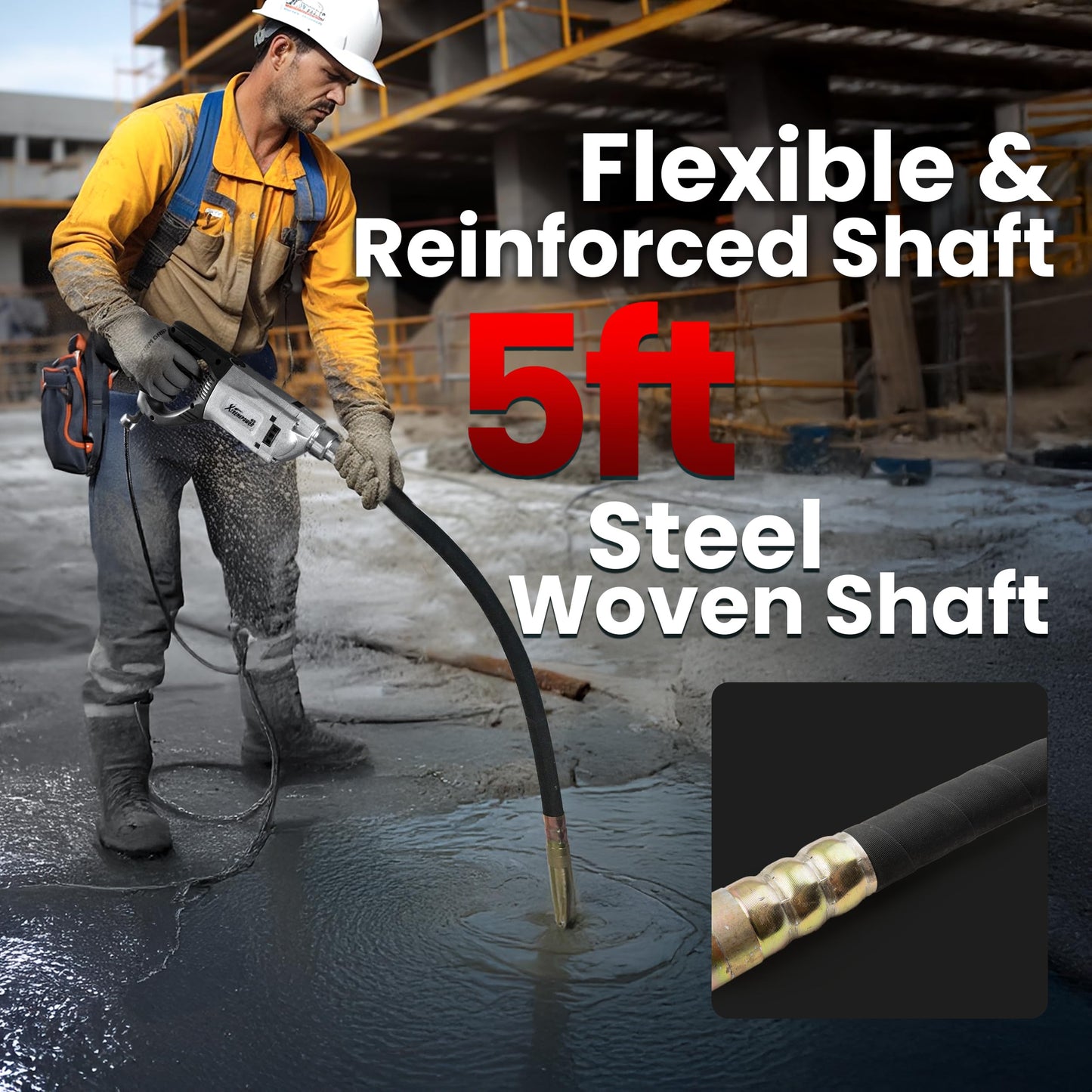 XtremepowerUS 2200W Portable Hand Held Concrete Vibrator Electric 5" ft Long Shaft Construction Mixer Cement