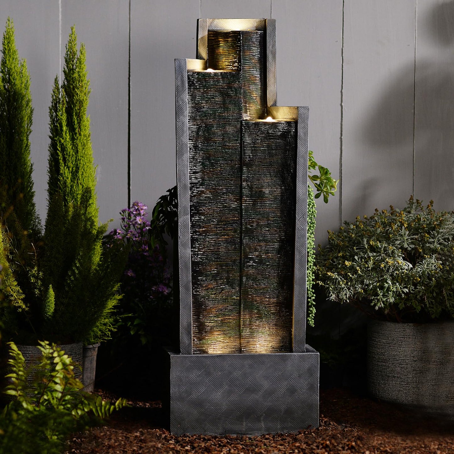 49.6" H Garden Fountains Outdoor Modern Cascading Indoor Water Fountain Tall Floor - Standing Fountain with Lights for Garden, Patio, Yard, Deck and Home Art Decor