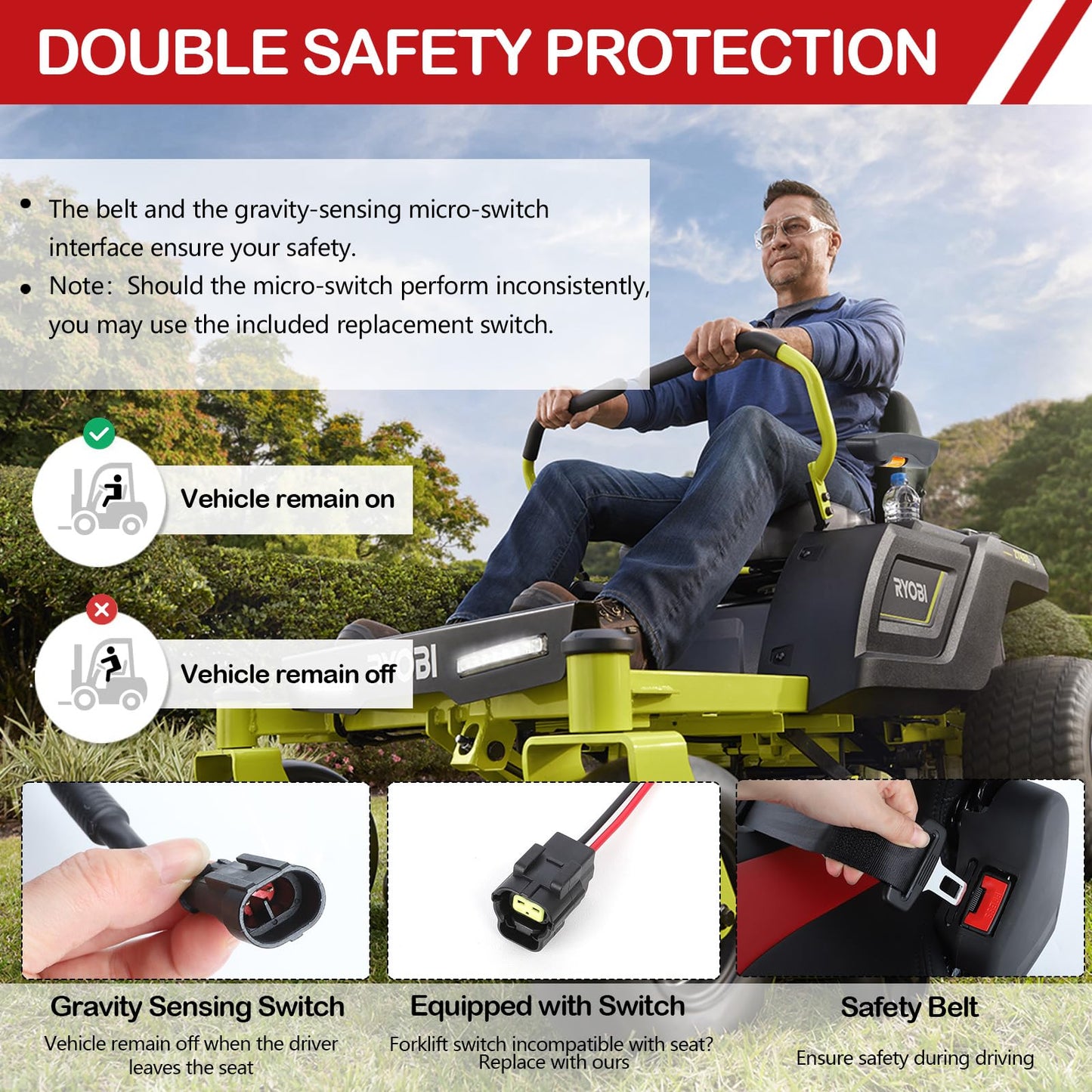 hightall Lawn Mower Seat,Spring-Dampers Heavy Duty Tractor Suspension Seat for Zero Turn Mower Tractor Excavator Harvester Forklift,Adjustable Slide Rails/Armrest,Seatbelt