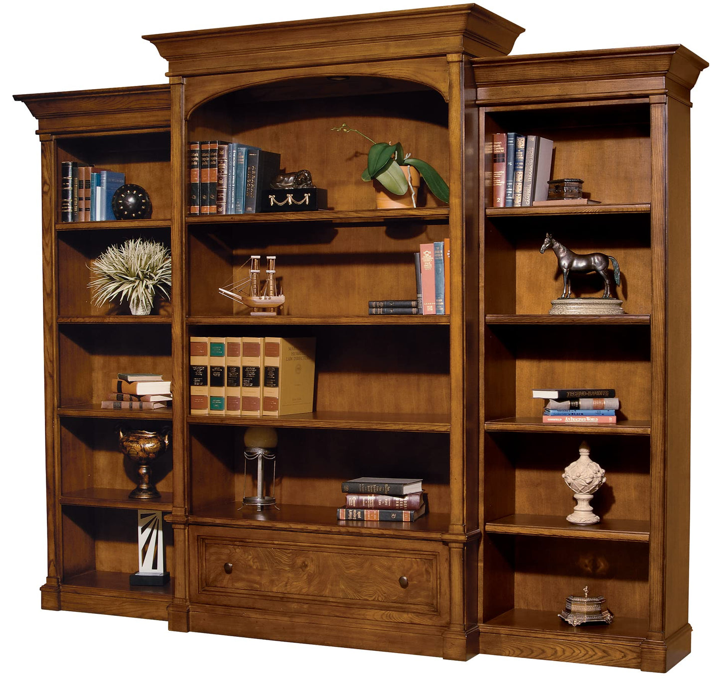 Hekman Furniture Urban Ash Burl Executive Left Bookcase – Premium Finish, Tall Wooden Bookshelf with Adjustable Shelves, Narrow Display Case, Ideal Office Furniture & Home Library Organizer