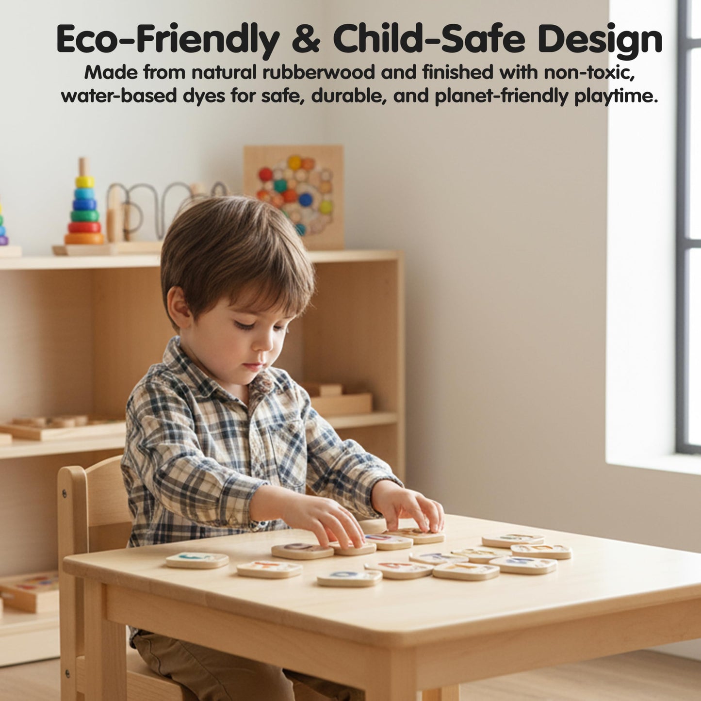 PlanToys Braille Alphabet A-Z Braille-Reading Alphabet Learning Toys - 26 Sustainably-Made Traceable Wooden Tiles with Upper and Lower Case Letters and Braille