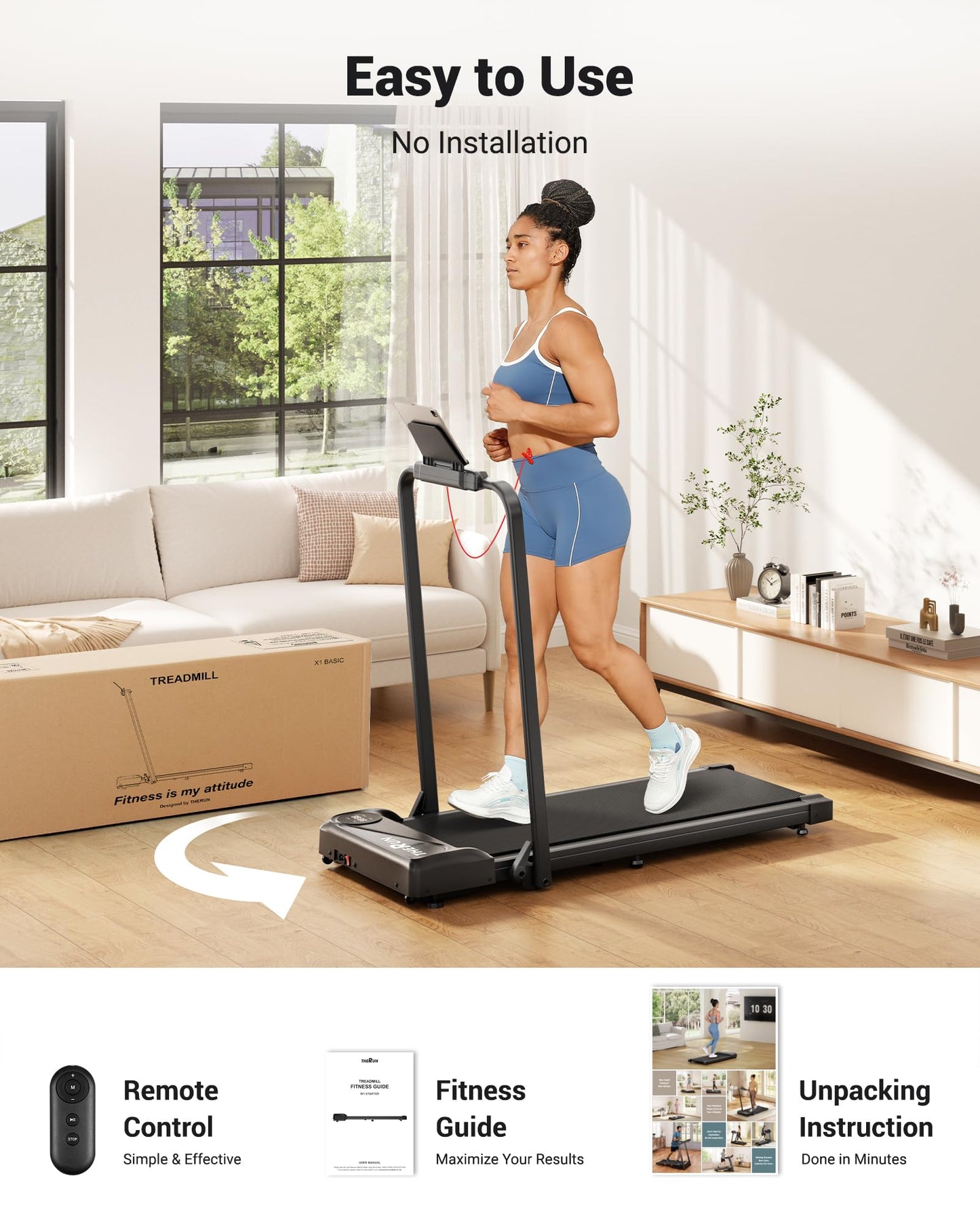 THERUN Walking Pad, 2 in 1 Foldable Treadmills for Home, 2.5HP Under Desk with Handle Bar, 16" Widened Running Belt, with Remote Control