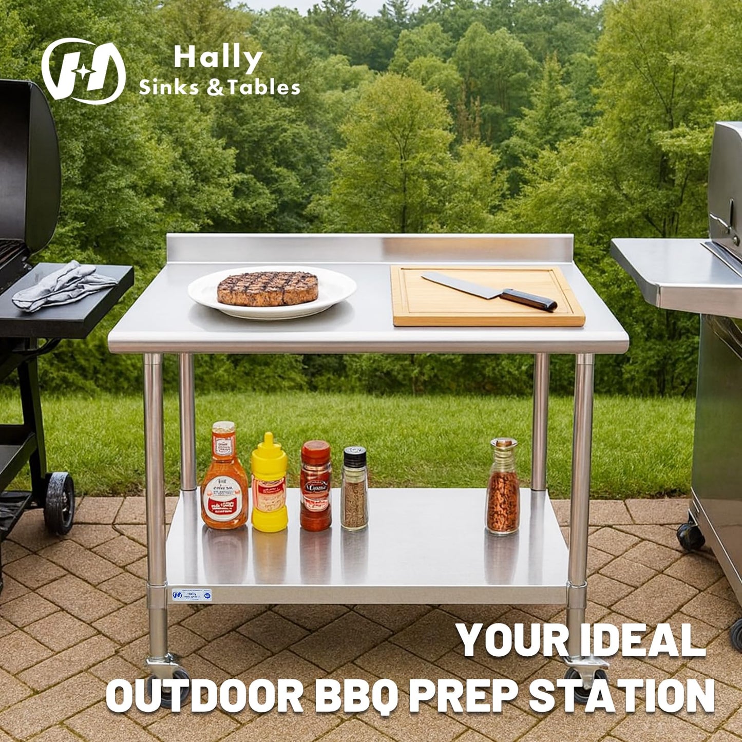 HALLY SINKS & TABLES H Stainless Steel Table for Prep & Work 24 x 72 Inches with Caster Wheels, NSF Commercial Heavy Duty Table with Undershelf and Backsplash for Restaurant, Home and Hotel
