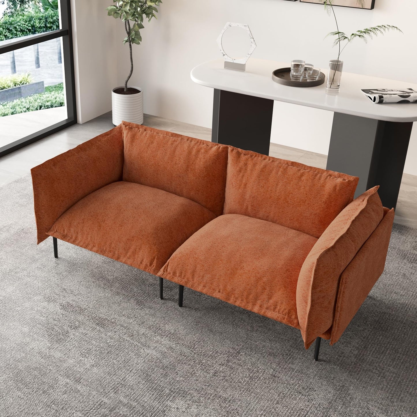 WJShome Velvet Modular Sectional Couch, 74" Loveseat Cloud Couch with Deep Seat Sofa, 2-Seater Sofa with Removable Cushions for Livingroom with 8" High Legs for Small Spaces,Terracotta