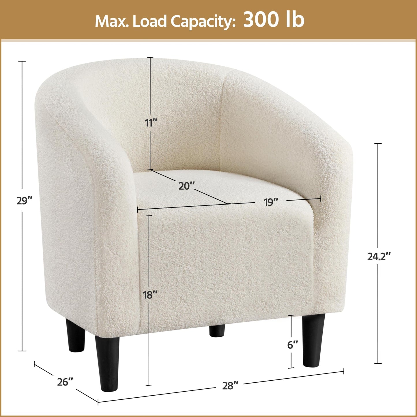 Yaheetech Accent Barrel Chair, Boucle Fabric Club Chair, Furry Sherpa Elegant Armchair with Cozy Soft Padded, Suitable for Living Room Bedroom Reception Room Office, Ivory