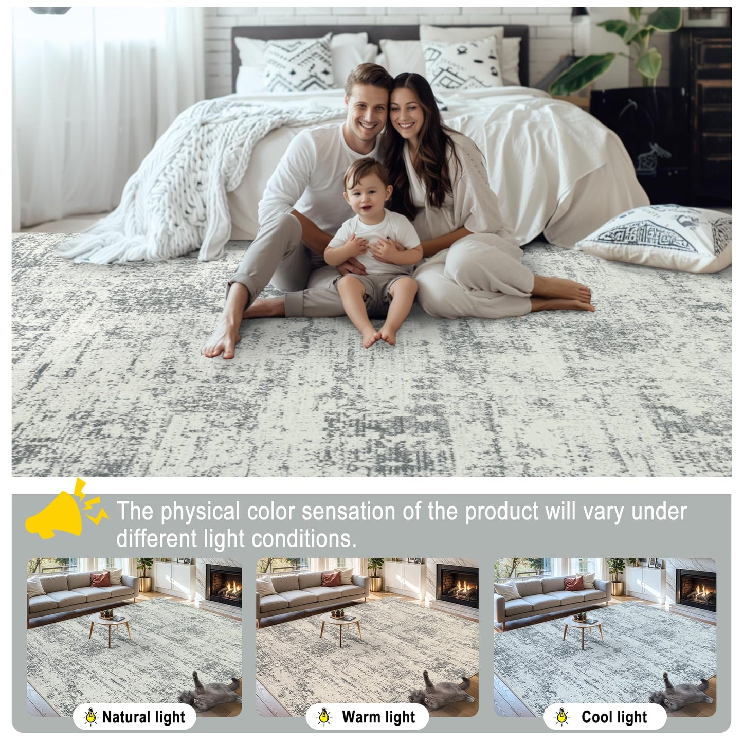 8x10 Area Rugs for Living Room - Washable Rug Modern Abstract Soft Large Neutral Non-Slip Carpet Indoor Floor Stain Resistant Thin Carpets for Bedroom Dining Room Farmhouse Nursery Home Office Grey