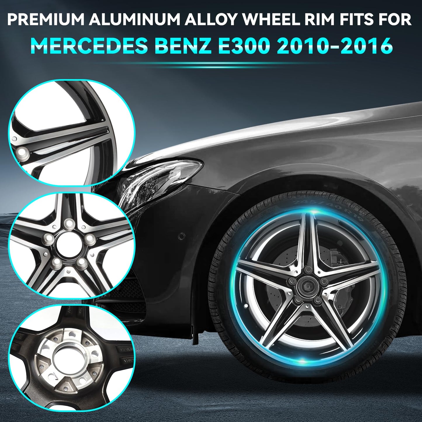 HOLUEKU New 18 Inch 18x8.5Inch Premium Aluminum Alloy Wheel Rim Fits for Mercedes Benz E300 E350 E400 E550 E Class 2010 2011 2012 2013 2014 2015 2016, A2054017700 Direct Fit OE Stock Specs