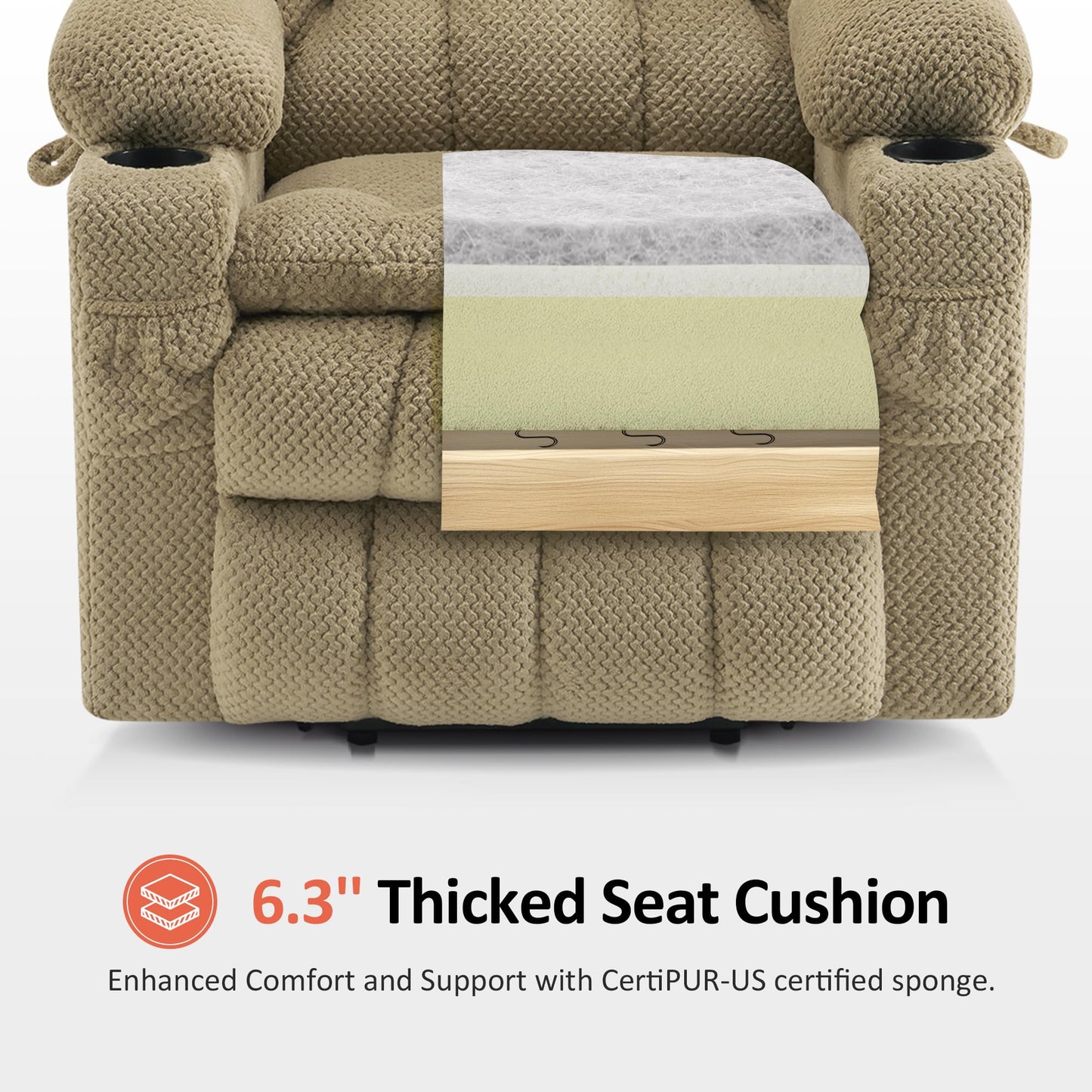 MCombo Dual Motor Power Lift Recliner Chair for Elderly, Lay Flat Lift Chair with Heat and Massage, Petite Lift Chair, Cup Holders, USB A&C Ports, Fabric 7893 (Small, Beige)