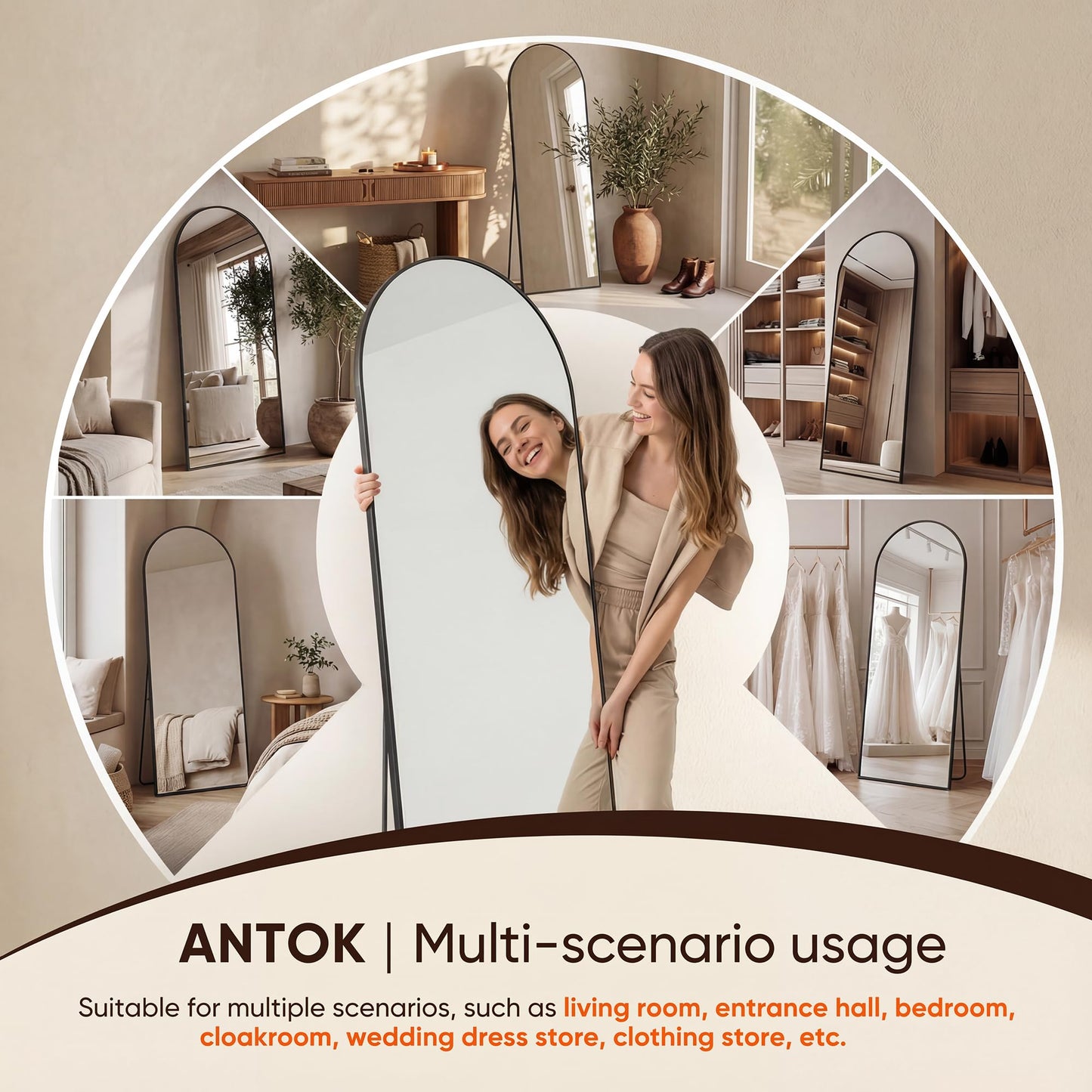 Antok Full Length Mirror, 71"x28" Floor Mirror, Arched Floor Standing Freestanding Arch Full Body Mirrors with Stand for Bedroom, Hanging Mounted for Living Room Cloakroom,Black