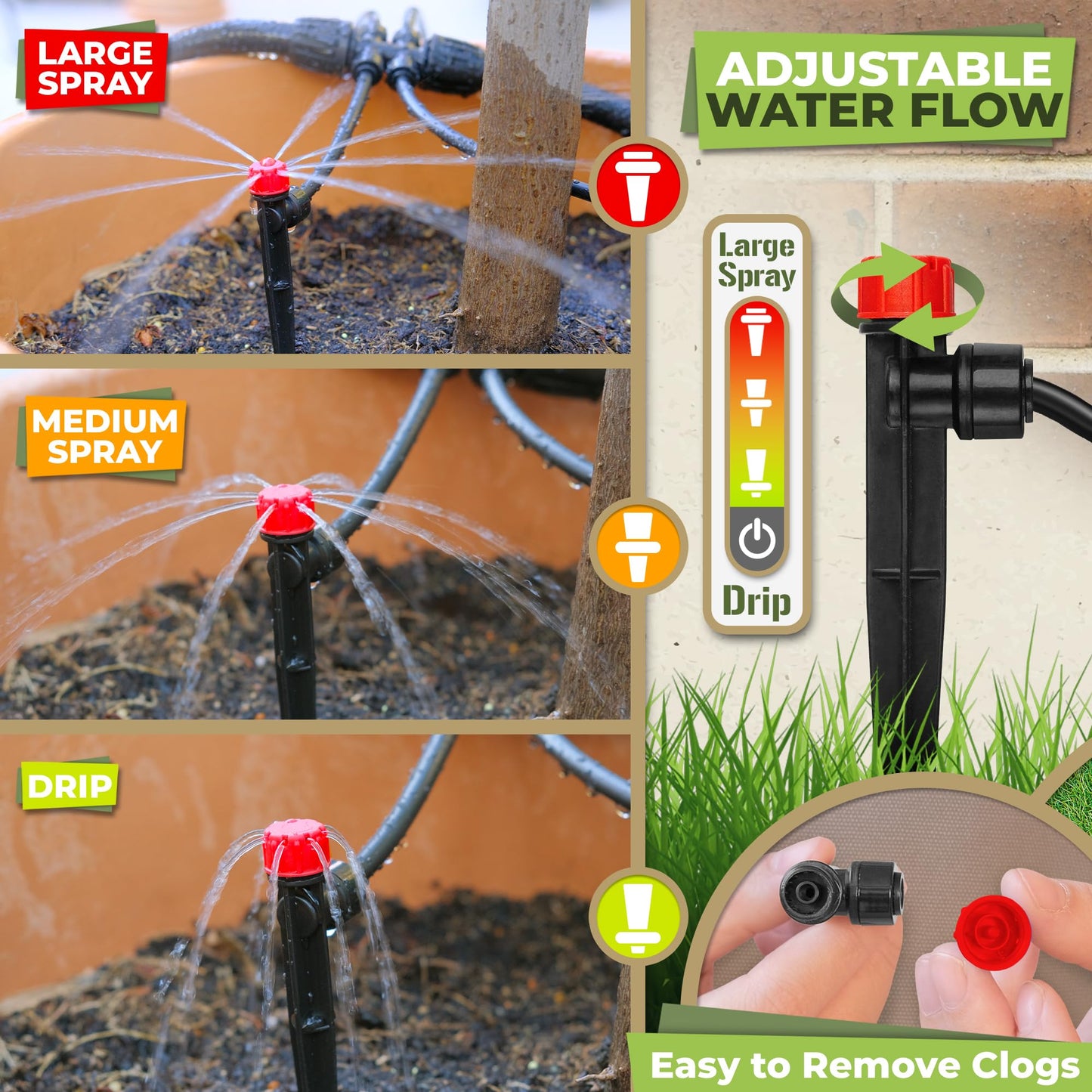 CARPATHEN Large Drip Irrigation System with Hose Splitter - Push-to-Connect Irrigation Kit - Complete Watering System with 1/4 Spray Emitters, 1/2 Tubing