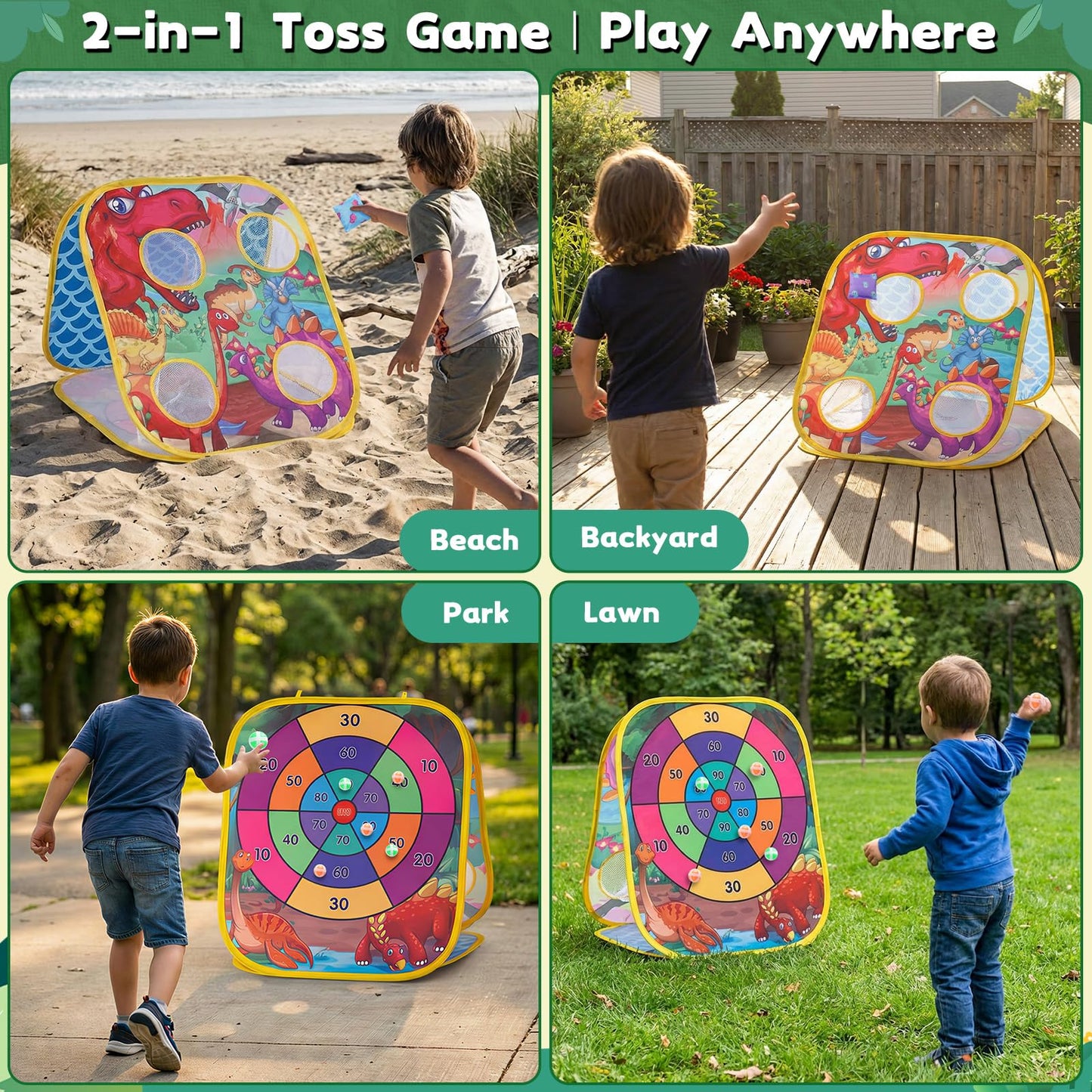Dinosaur Bean Bag Toss Game: Outdoor Toys Cornhole Board for Kids Toddlers, Party Activities Carnival Outside Yard Backyard Beach Games for Kids Boys Toddlers Ages 3 4 5 6 7 8 Year Old Birthday Gifts