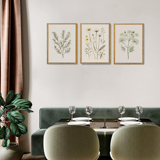 Wodkwq 3 Piece Framed Wall Art Vintage Wall Decor Wildflower Canvas Art Botanical Pictures Floral Paintings Farmhouse Artwork Minimalist Prints for Living Room Bedroom