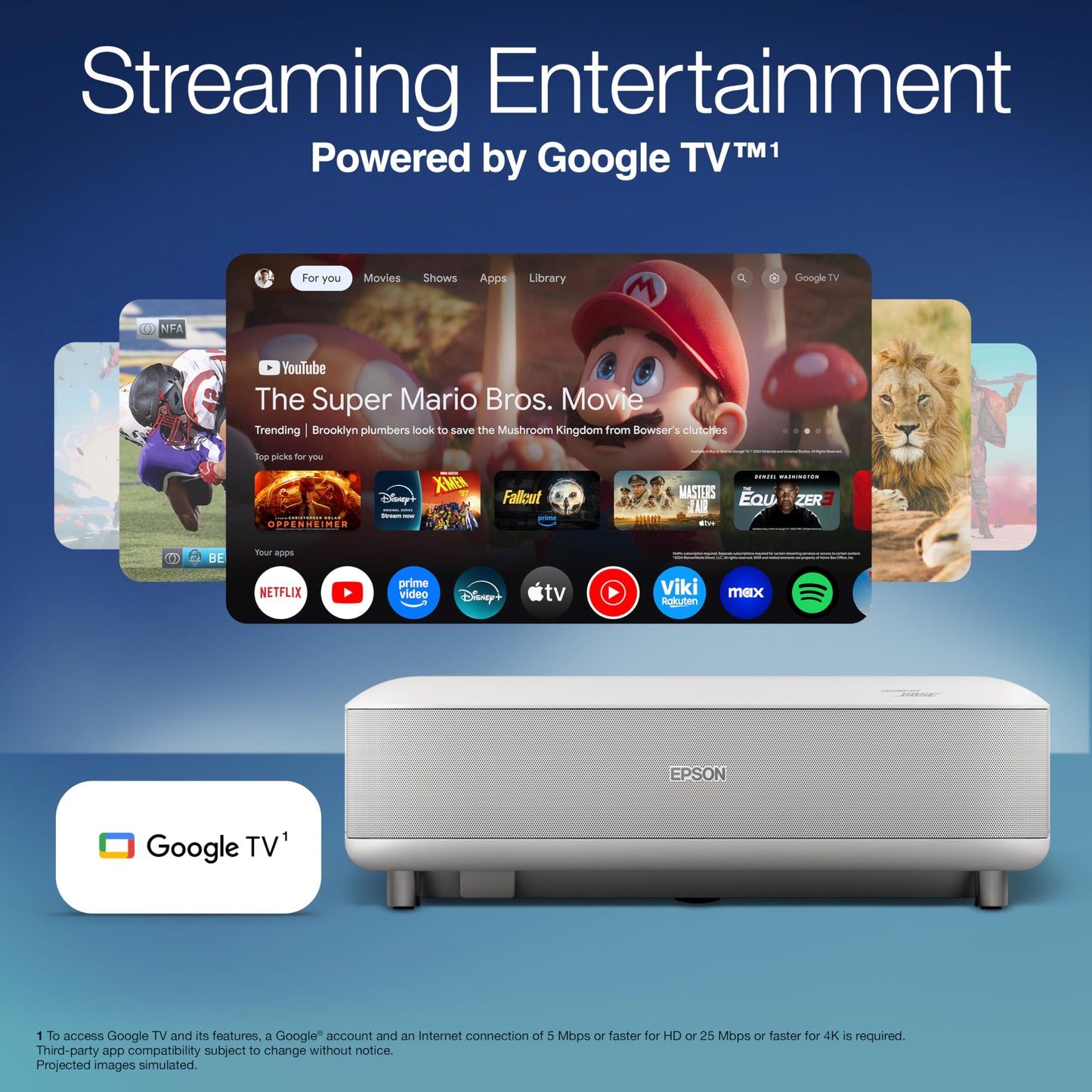 Epson Lifestudio Grand Ultra Short Throw Laser Projector 4K PRO-UHD, Sound by Bose Technology and Downloadable App, Built-In Google TV for Easy Streaming, Plus 3-Chip 3LCD Technology - White