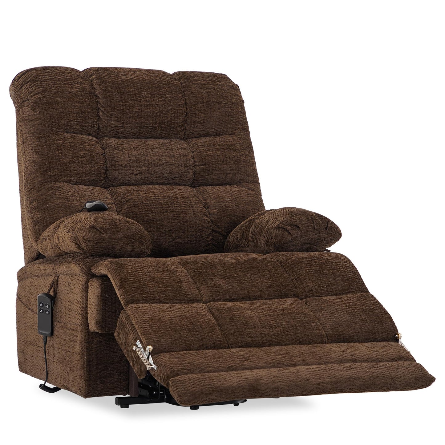 DYNOX Big & Tall Power Lift Recliner Chair for Elderly, Oversized Lay Flat Chair with Extended Footrest, Heat & Massage 400 LBS (9205L,Chenille,Brown)