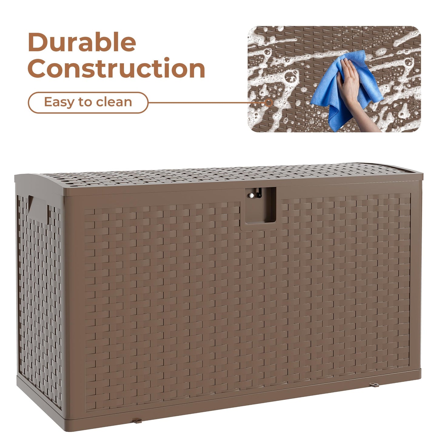 99 gal Brown Resin Deck Box, Outdoor Storage Box Waterproof Lockable, Patio Deck Box For Package Delivery, Outside Storage Box Container for Furniture Cushions, Garden Tools, Pool Accessories