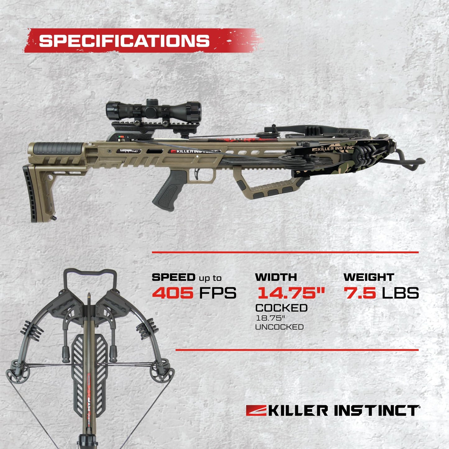 Killer Instinct Lethal 405HD Crossbow Kit with Redesigned Stock and Anti-Dry Fire Safety Feature