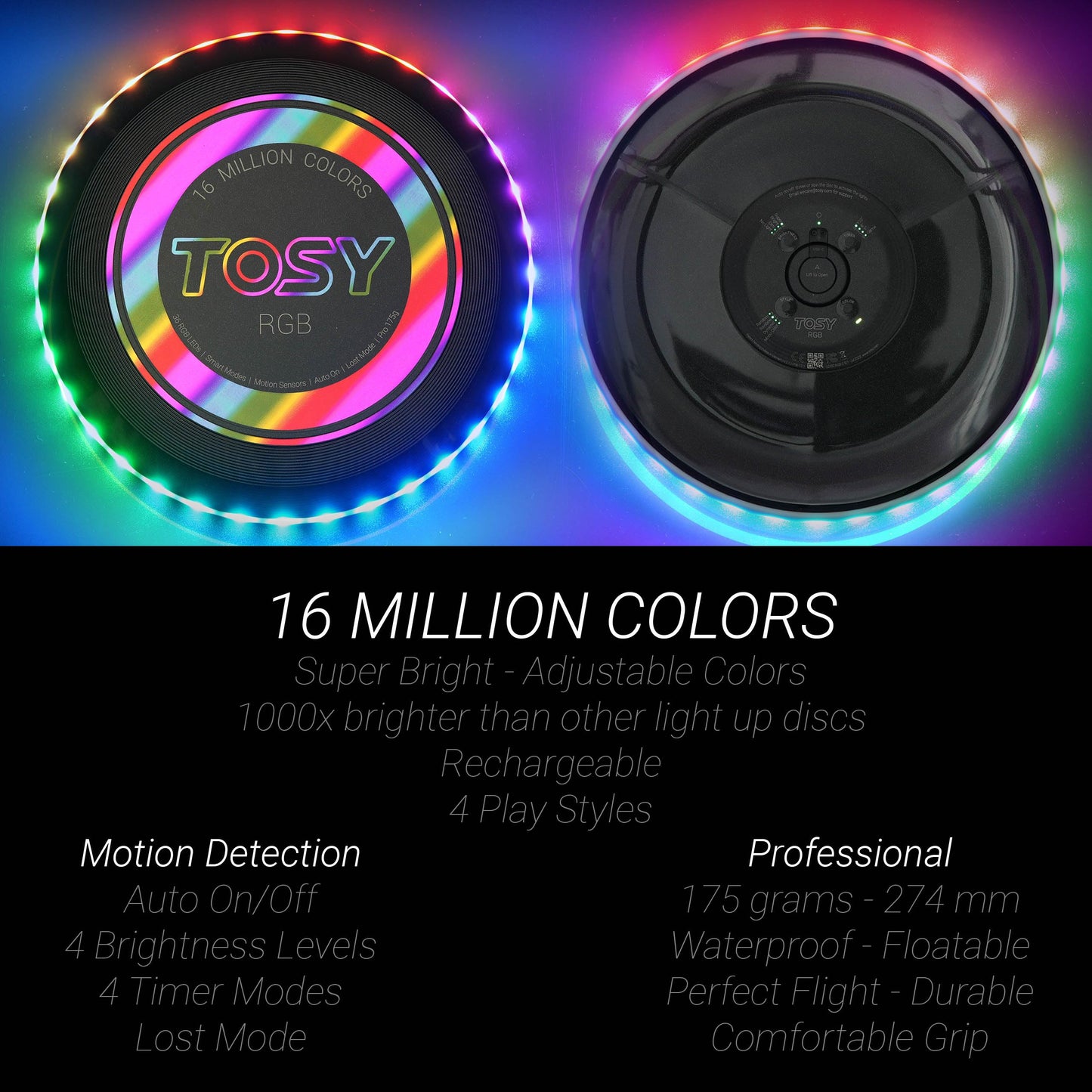 TOSY Bundle of 3-2X RGB Black + Blue - Frisbee 108 LEDs, 16 Million Colors