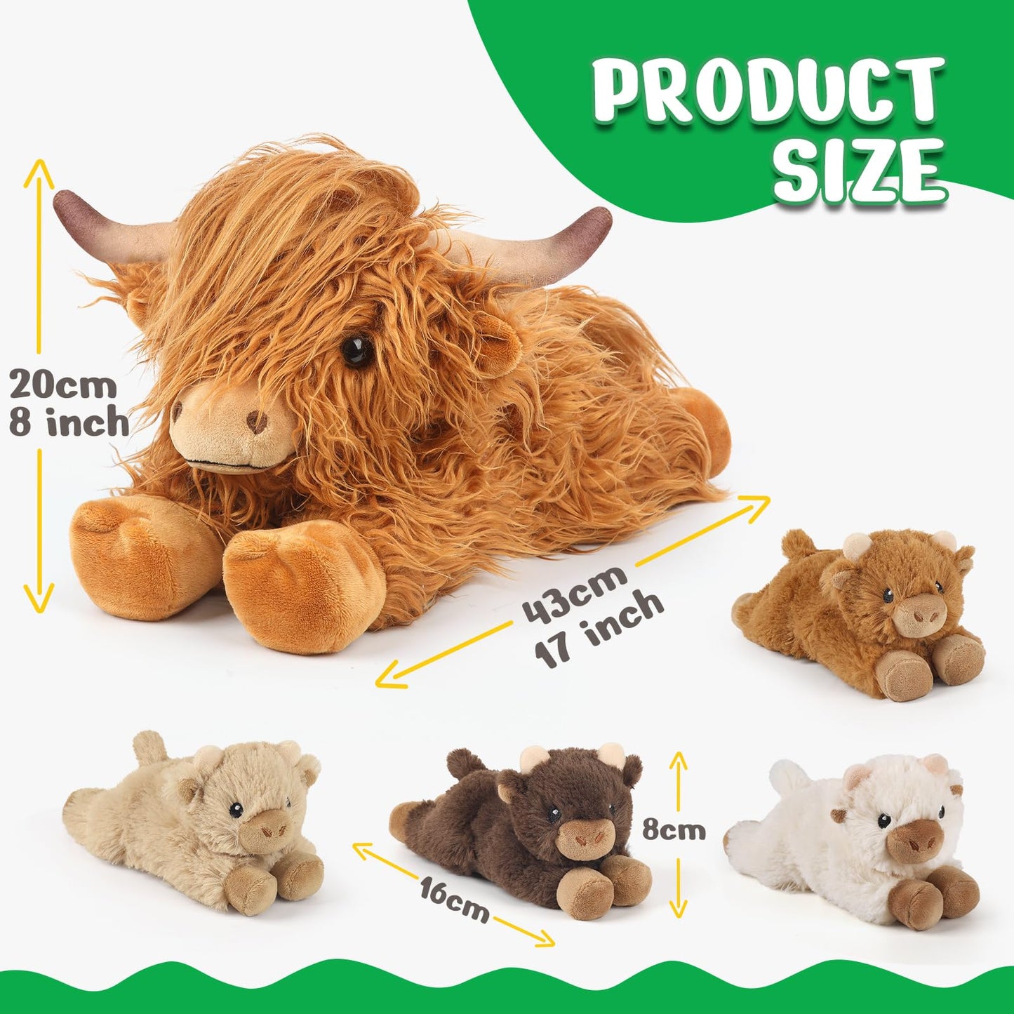 5PC Highland Cow Stuffed Animals with Babies Inside, 1 Mommy Highland Cow Plush & 4 Surprise Babies, Cute Plush Toy for Kid Boys Girls Ages 3 4 5 6 7 8, Gift Ideal for Christmas, Valentine's, Birthday