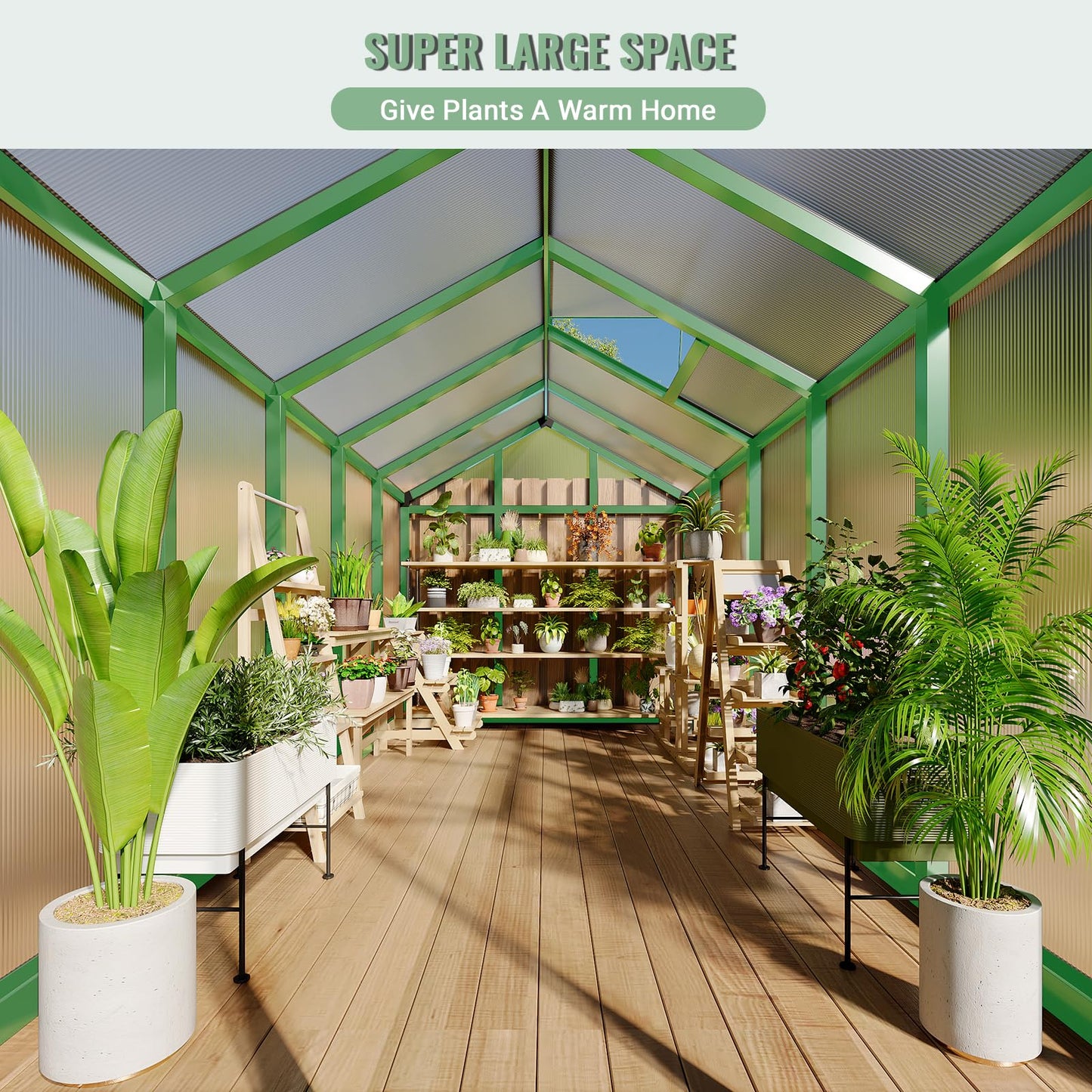 6X10 FT Greenhouse, Polycarbonate Garden Greenhouse for Outdoors,Aluminum Frame Green House with Lockable Door and Adjustable Roof Vent, Ideal for Backyard Patio and Outside Growing