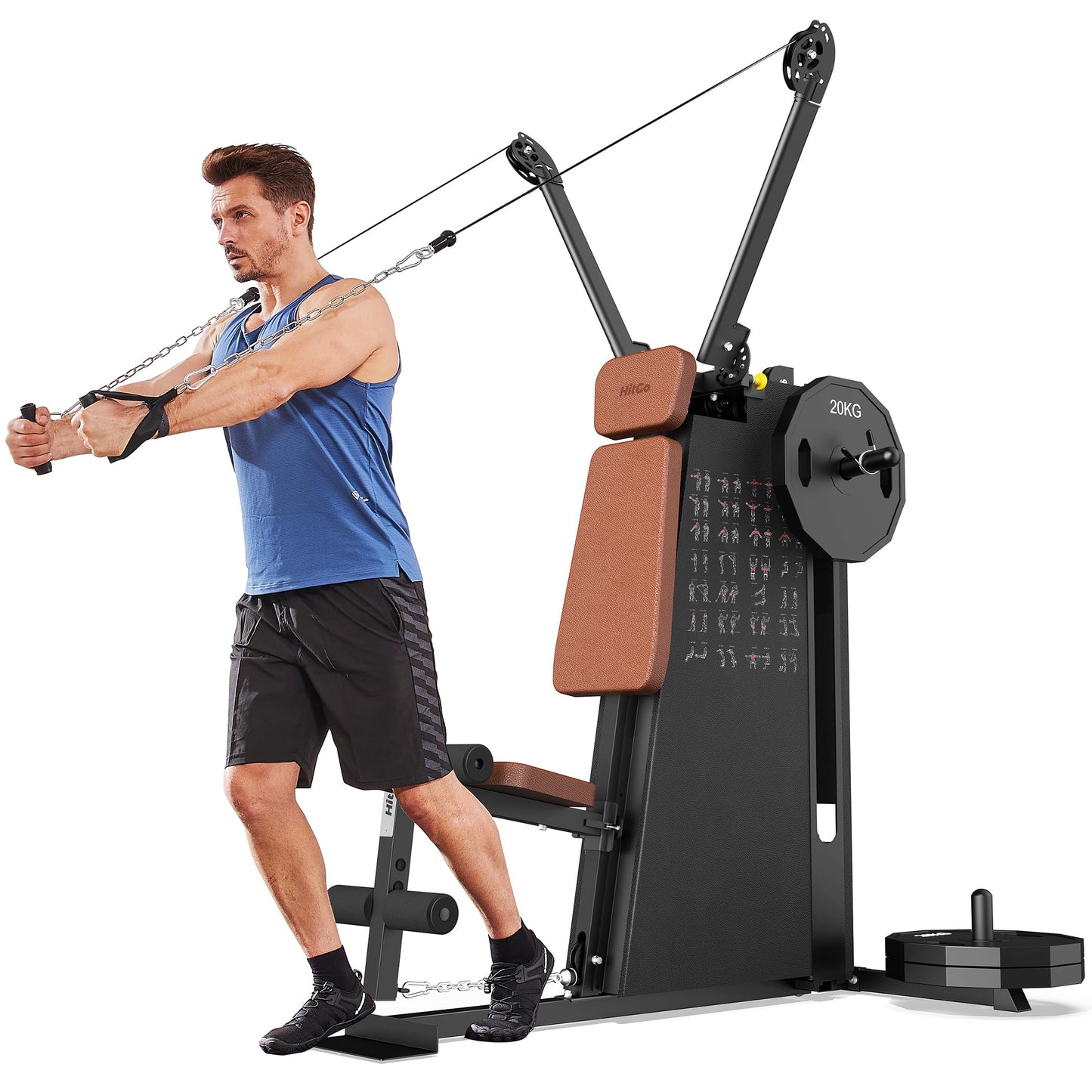 Multi Functional Home Gym Machine, All in One Compact Fitness Station with Pulley System for Shoulder, Leg, LAT Pulldown and Rowing, Space Saving Plate Loaded Strength Training Equipment