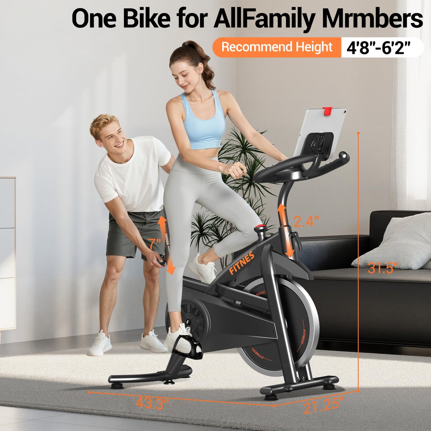 UMAY Exercise Bike,Brake Pad Stationary Bike for Home with 0-100 Resistance & App, Silent Belt Drive Stationary Workout Bike for Home with Comfort Seat, Low Noise Indoor Cycling Bike with Heart Rate / Tablet & Bottle Holder, 300 LBS Capacity