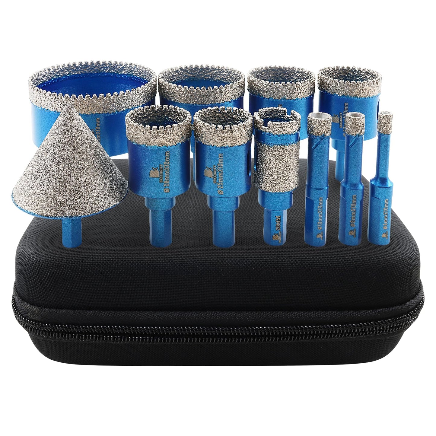 Tile Hole Saw Kit Diamond- BRSCHNITT 11pcs Diamond Core Drill Bit for Porcelain Tile Ceramic Marble Granite Drilling Triangle Shank