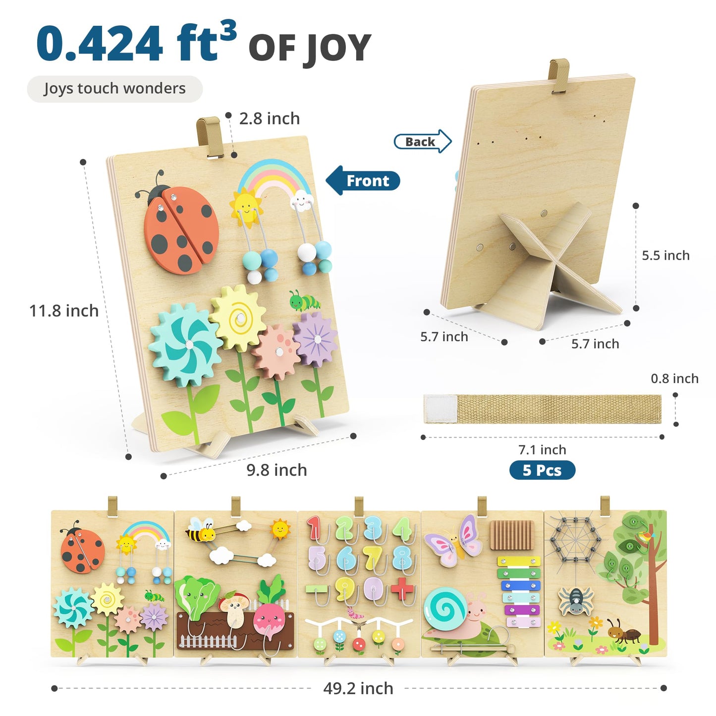 BlueWood Wooden Busy Board for Toddlers, 14-in-1 Montessori Philosophy Educational Toy, Activity Center Made from Basswood, No Drilling, Easy to Carry & Store