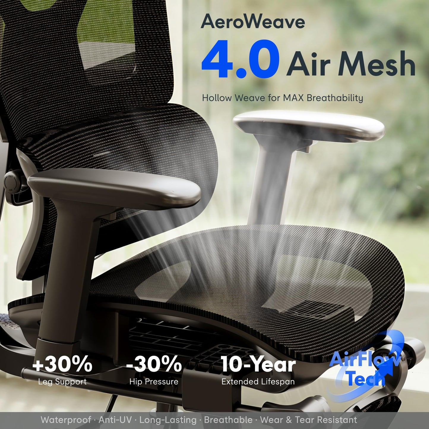 FLEXISPOT ErgoX Premium Ergonomic Office Chair with Footrest- Adjustable 3D Armrests, Dynamic Lumbar Support, Recline & Tilt Function, Mesh Seat, for Home & Office Use,Blue
