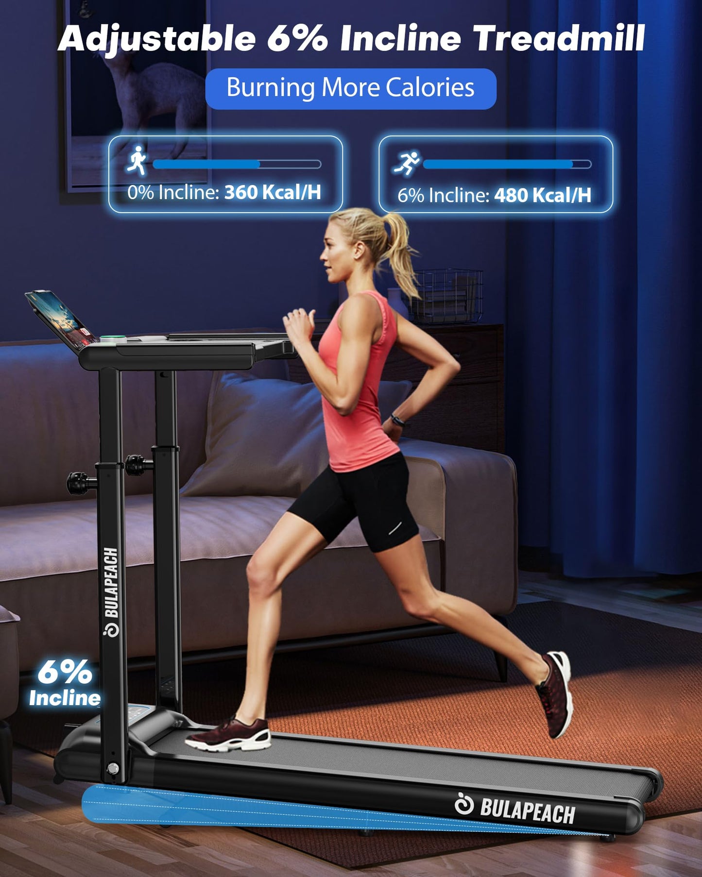 Walking Pad with Incline, 3 in 1 Under Desk Treadmill with Handle Bar Removable Desk Workstation & Device Holder, 3.5HP Foldable Treadmills with 300lbs Capacity for Home Office