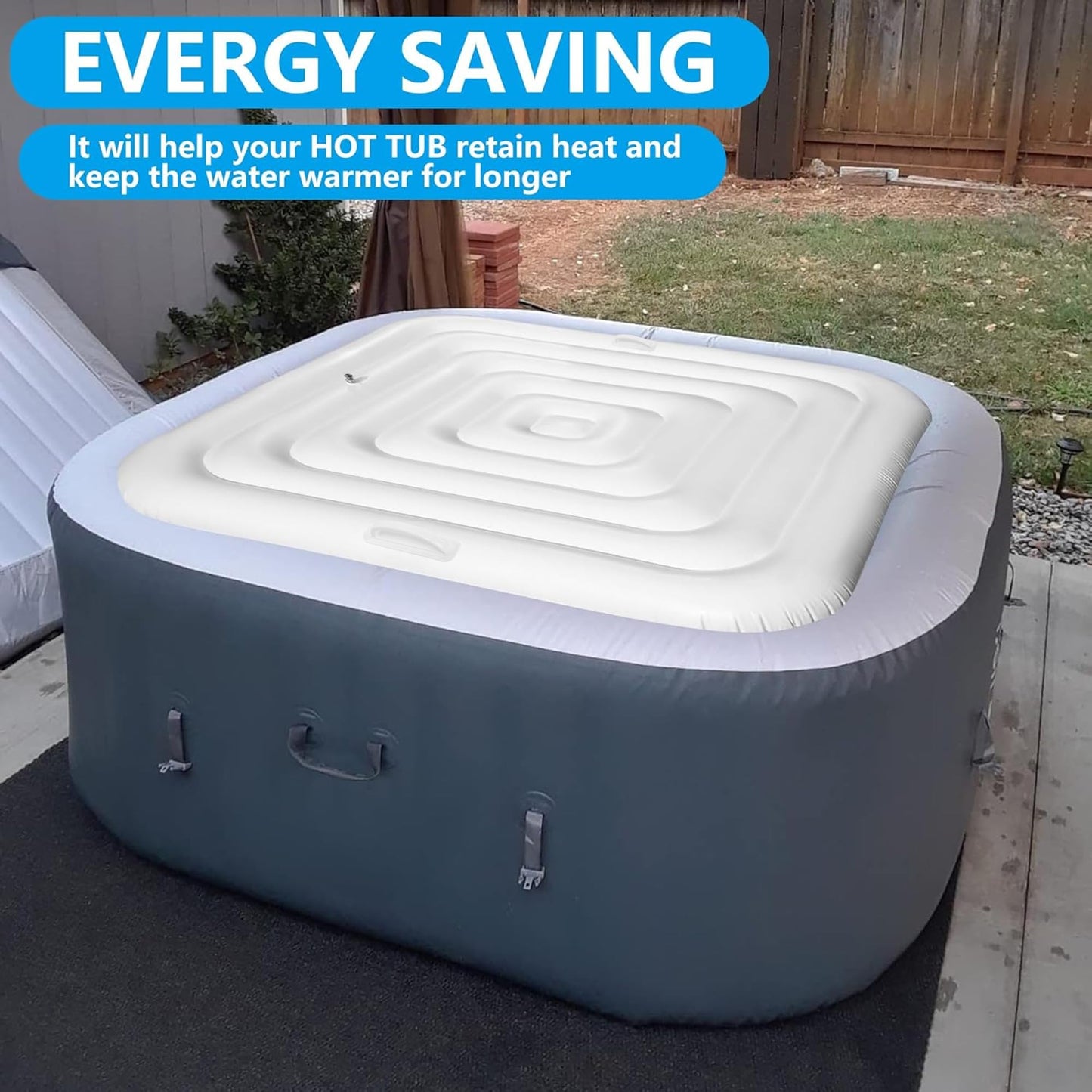 Tlswshsy 5.3 Ft Inflatable Hot Tub Cover- Energy Saving Lid for Square Hot Tub- Foldable Protective Rain Overflow Cover for Outdoor Inflatable Hot Tubs