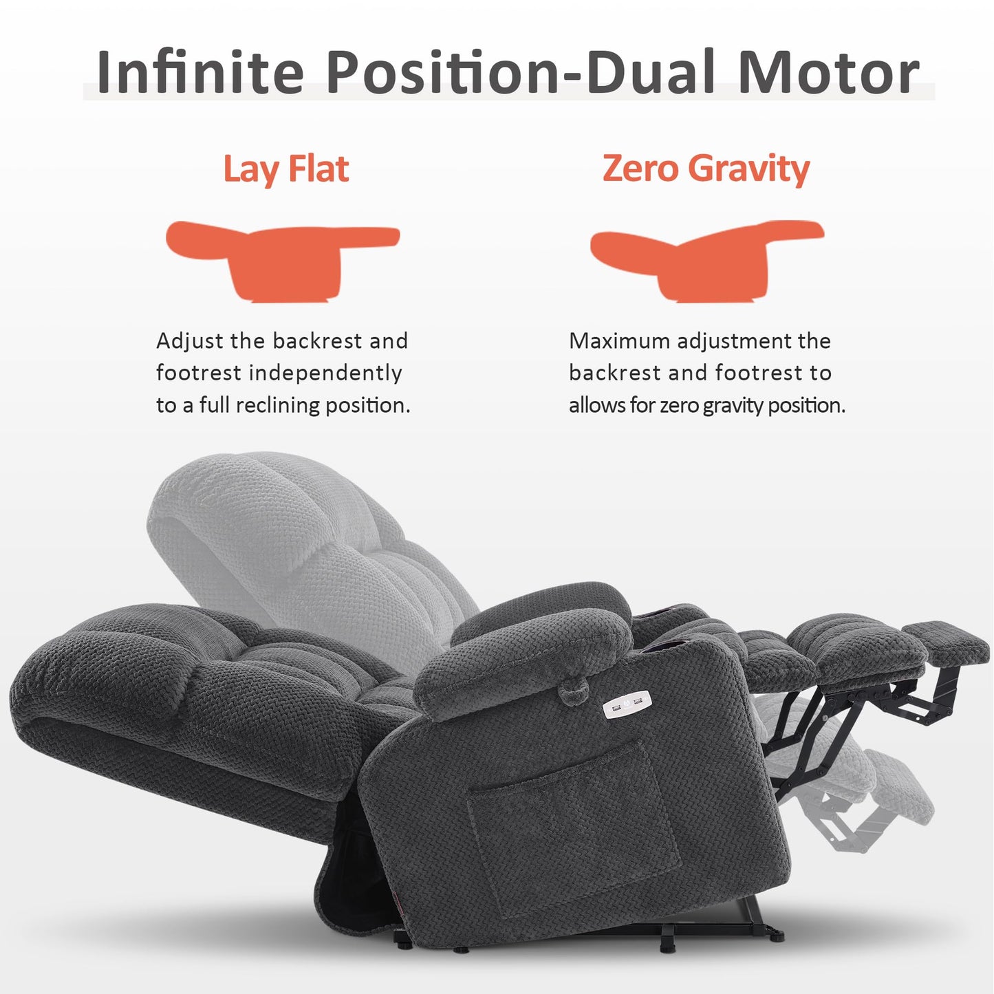 MCombo Dual Motor Power Lift Recliner Chair for Elderly, Lay Flat Lift Chair with Heat and Massage, Extra Wide Lift Recliner for Big People, Cup Holders, Fabric R7897 (Dark Gray, Medium-Wide)
