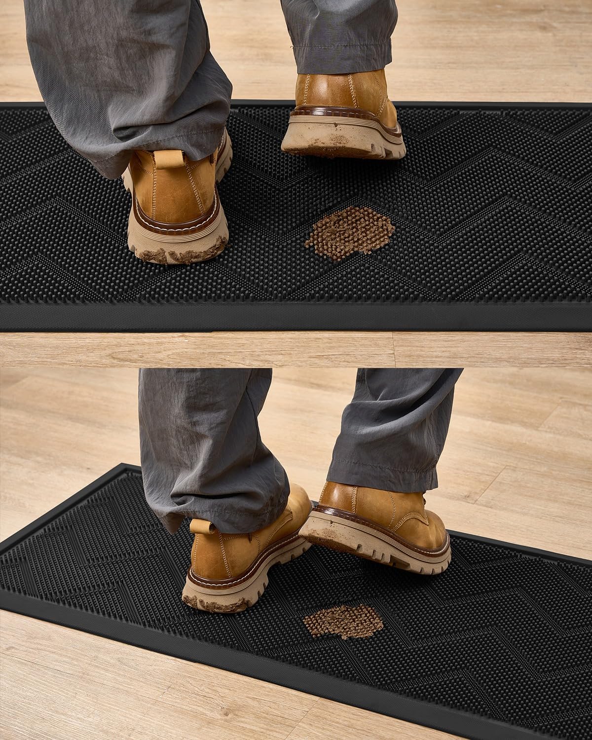 Long Front Door Mat for Outside Entrance 35.5"x17" – Anti-Slip Dirt-Trapping Waterproof Rubber Indoor & Outdoor Mat with Textured Surface for Entryway - Heavy Duty All Weather Doormat – Black