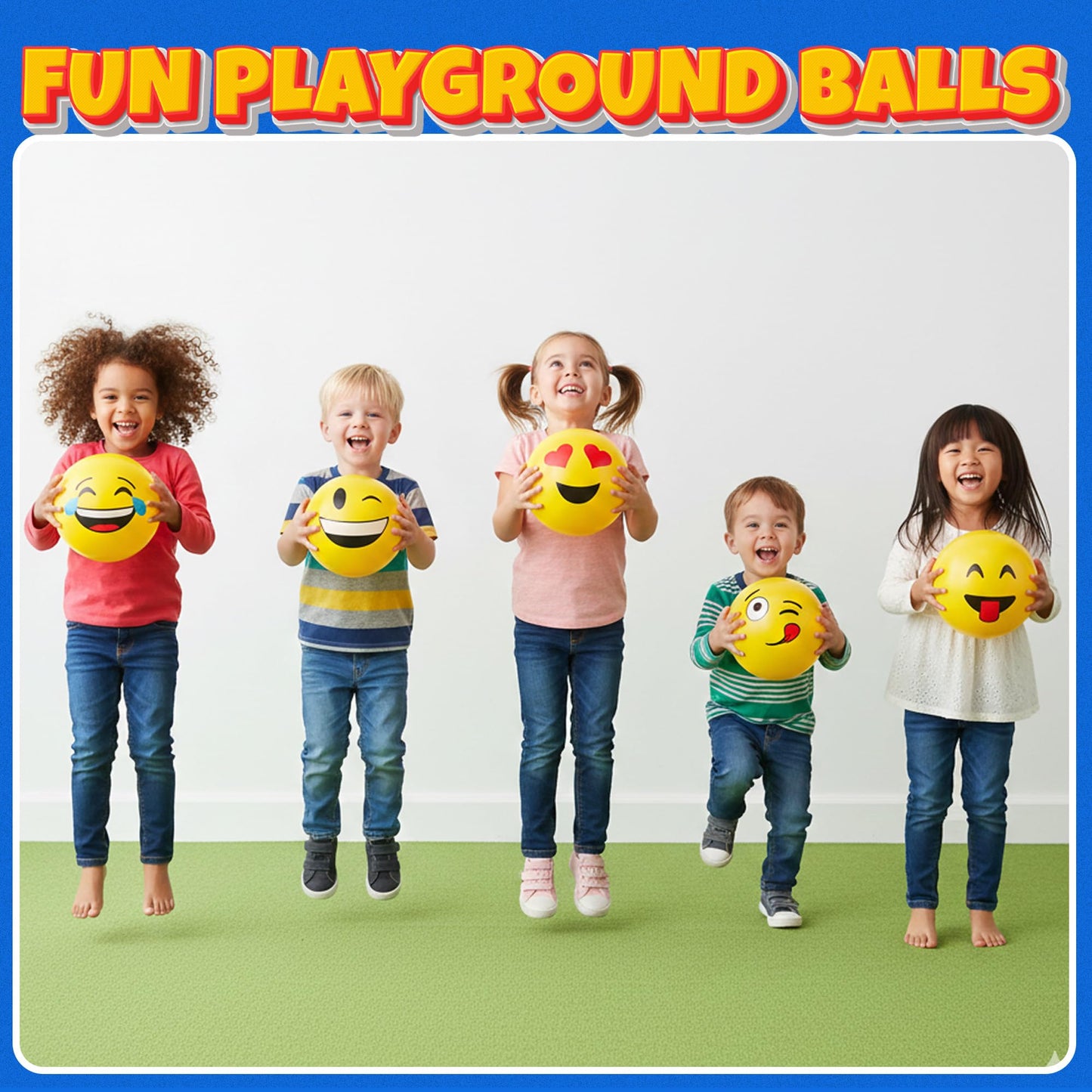 KiddieLoot 8.5-Inch Happy Face Bouncing Balls for Kids & Toddlers (Pack of 5) - Playground Balls w/ 5 Fun Designs - Lightweight Play Bouncy Ball for Boys & Girls